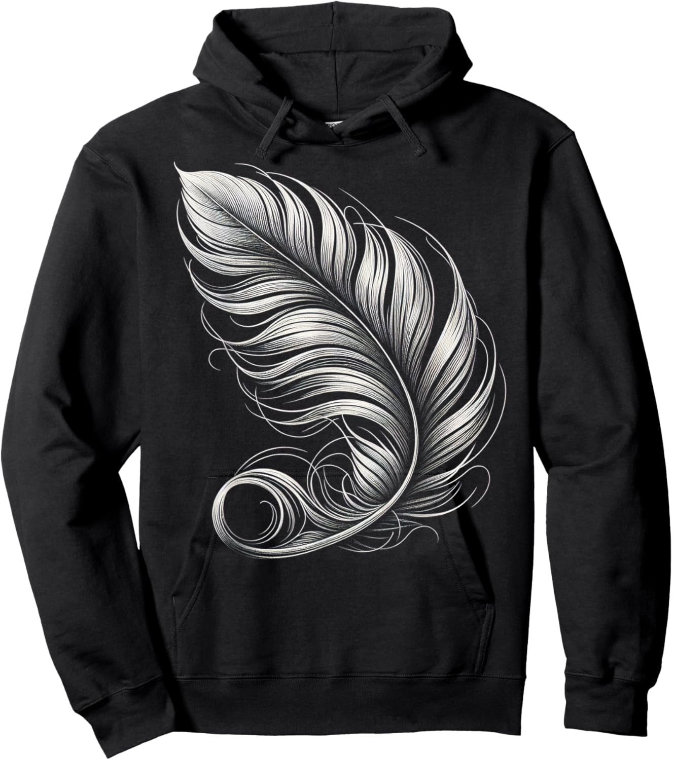 Artistic Feather Outline Hoodie - Hoodie | Black