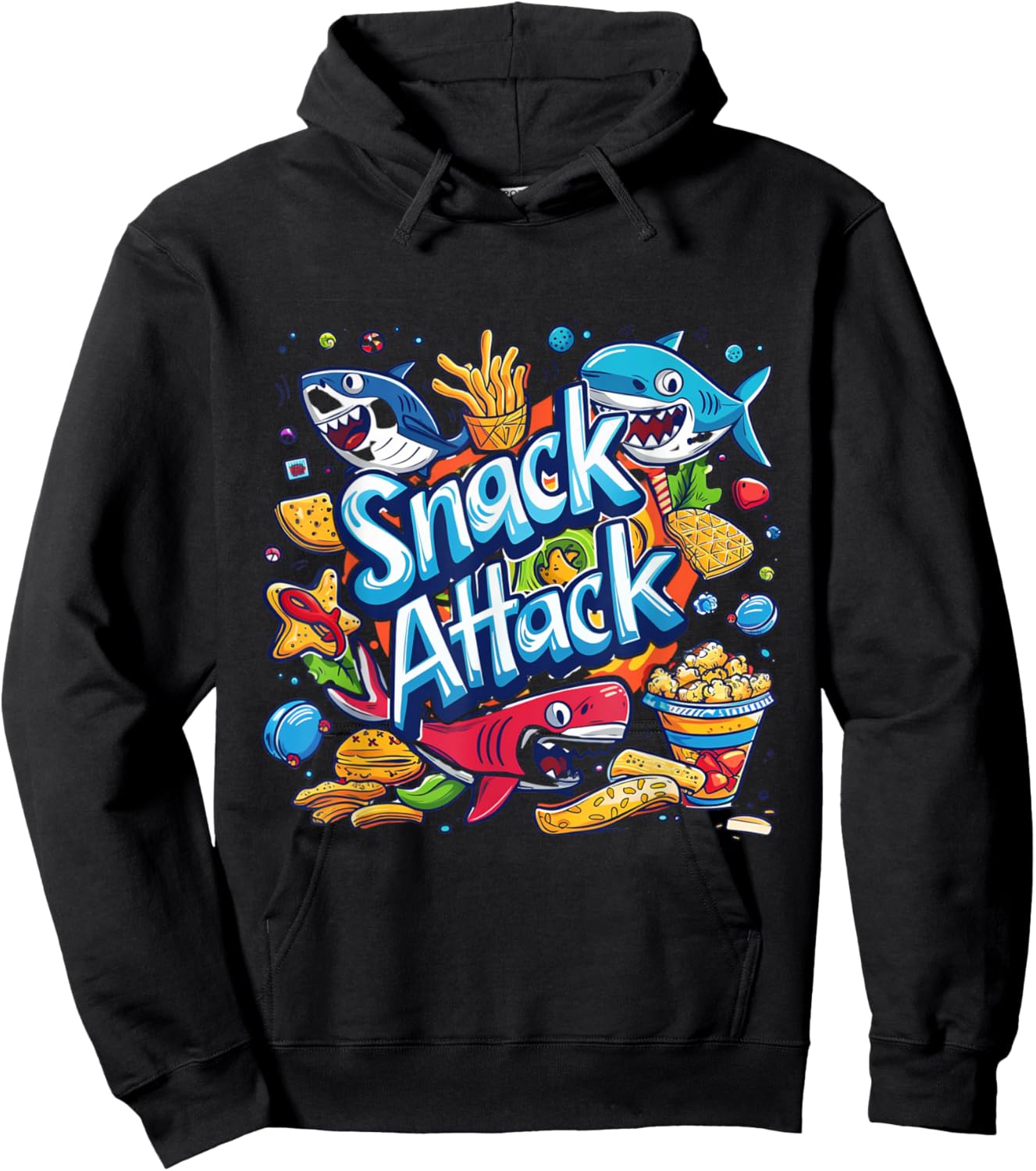 Snack Attack Funny Food Foodie Munchies Children Kids Shark Hoodie - Hoodie | Black