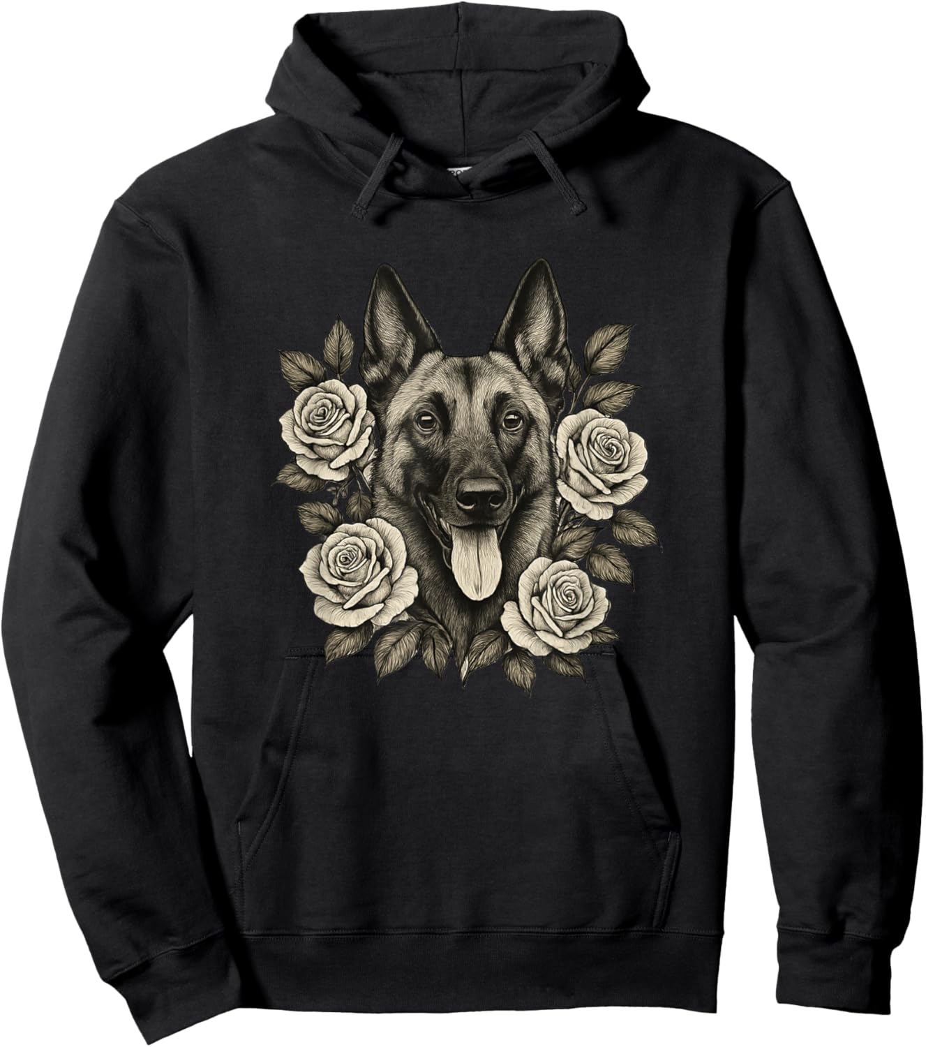 Belgian Malinois Vintage Roses Retro Tattoo Hoodie - Hoodie | Black