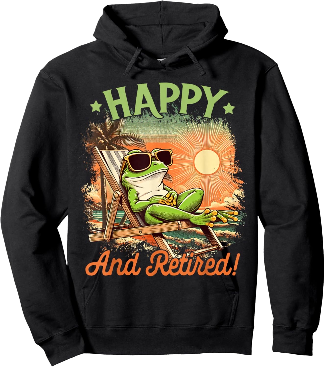Retired Coworker Frog Retirement Party Beach Happy & Retired Hoodie - Hoodie | Black
