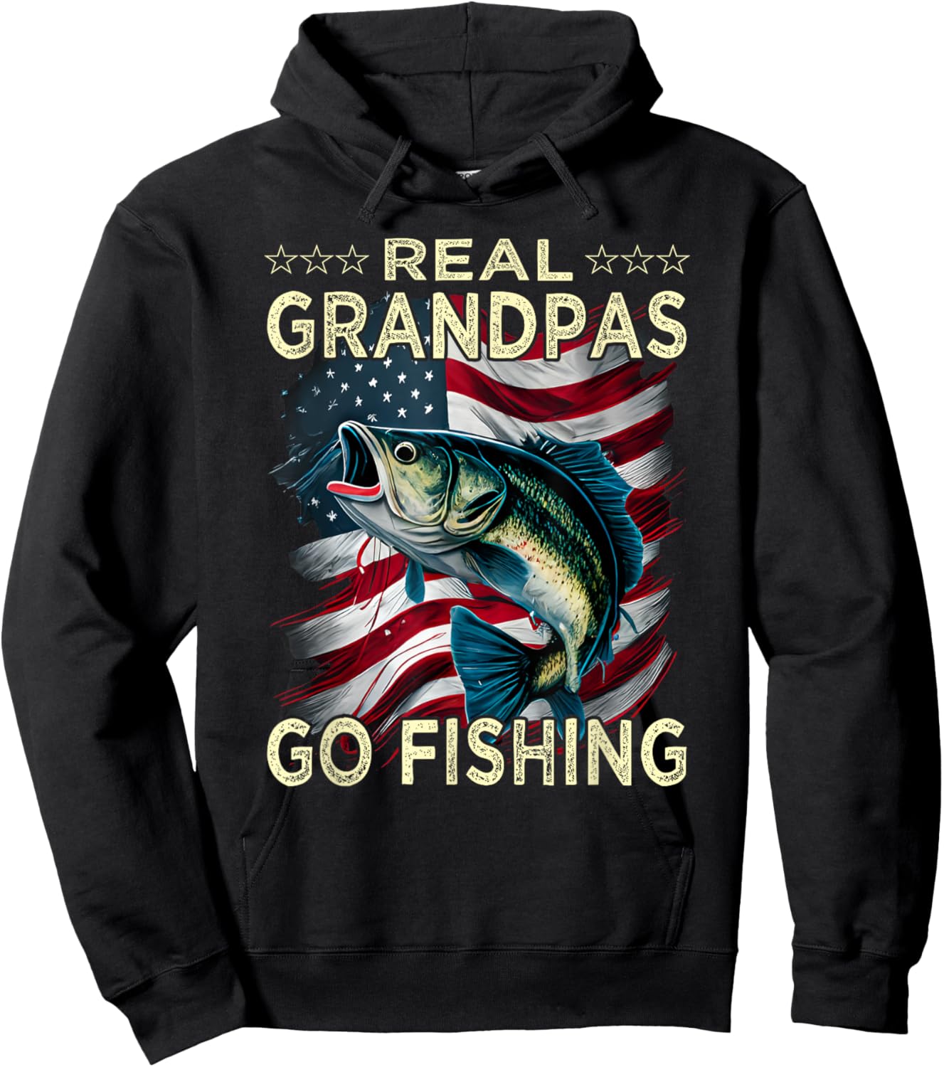 Real Grandpas Go Fishing - Largemouth Bass Hoodie - Hoodie | Black