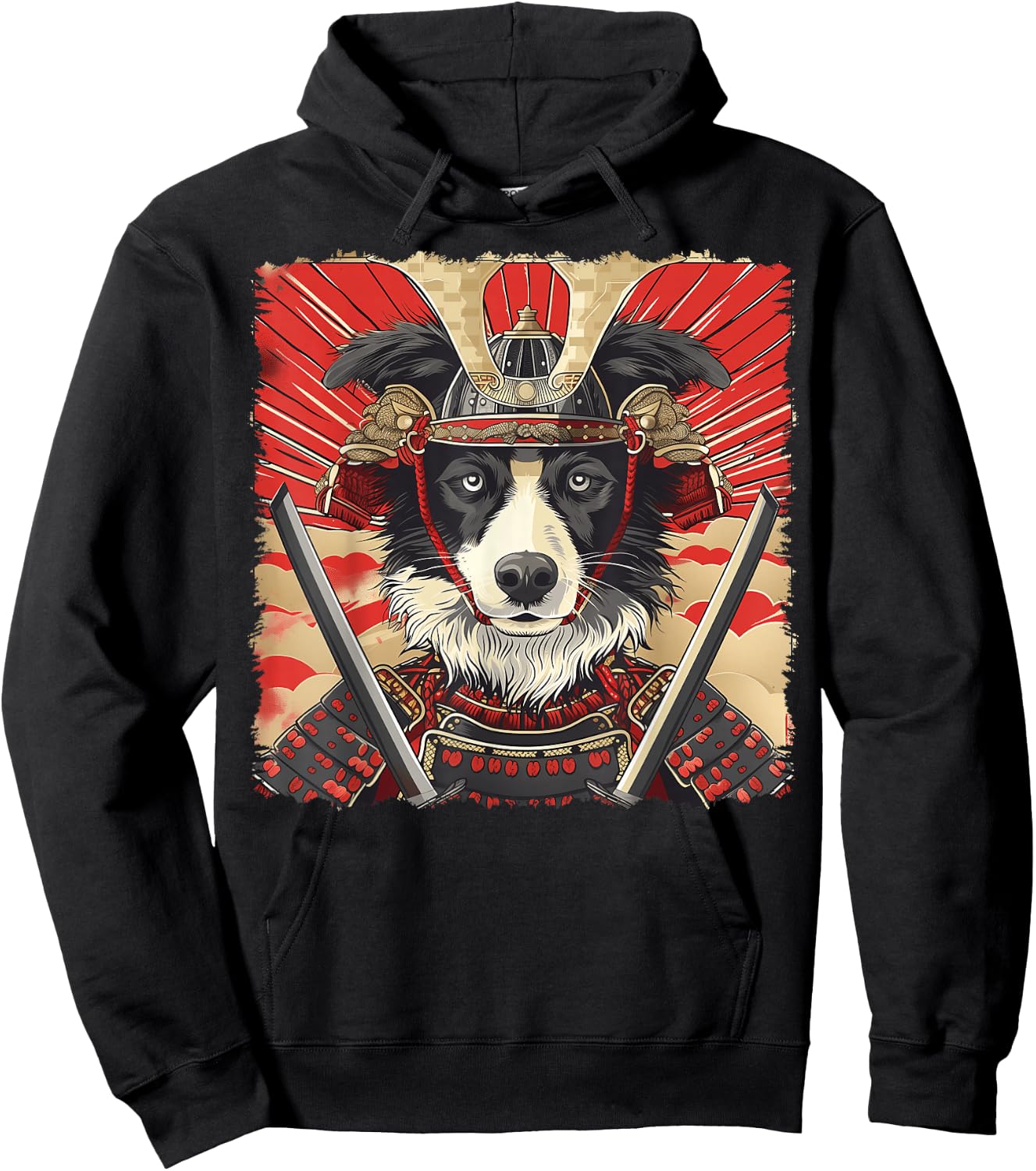 Border Collie Dog Japanese Art Samurai Ukiyo-e Vintage Hoodie - Hoodie | Black