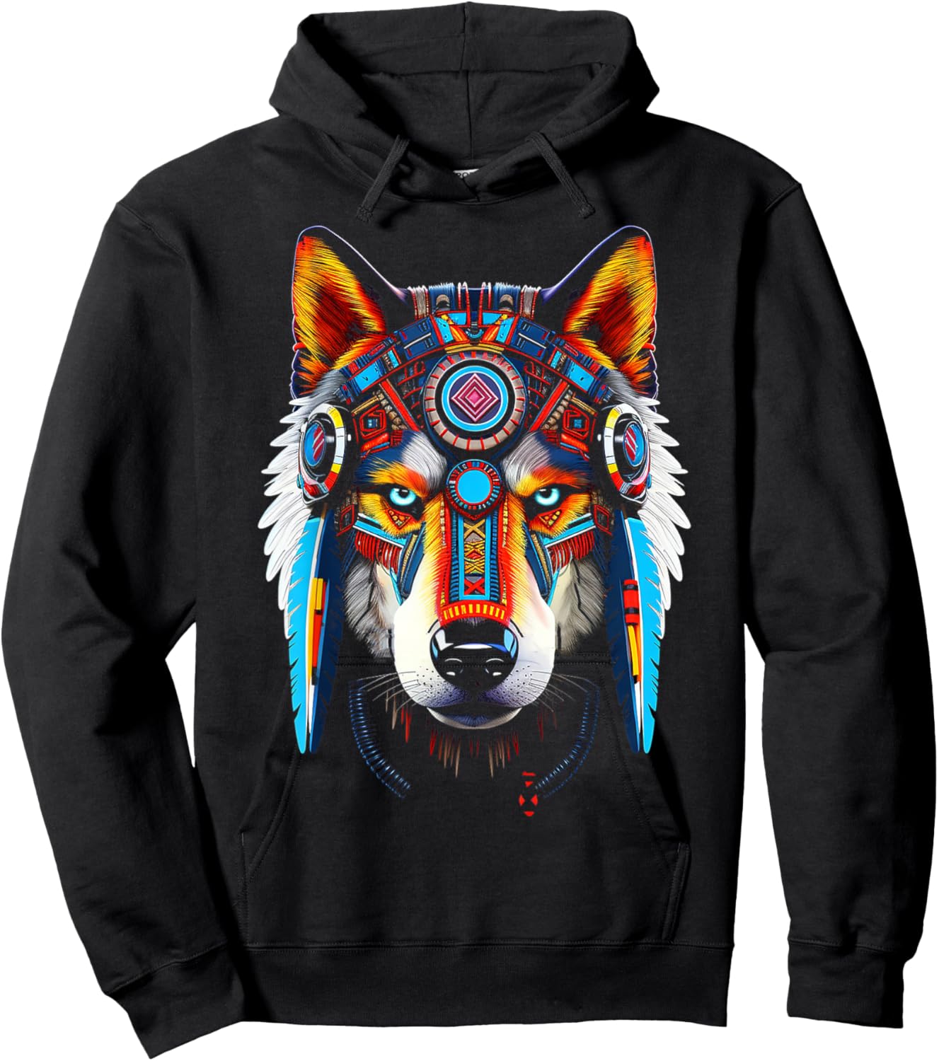 Wolf Anime Abstract Art Animal Face Graphic Wolf Hoodie - Hoodie | Black