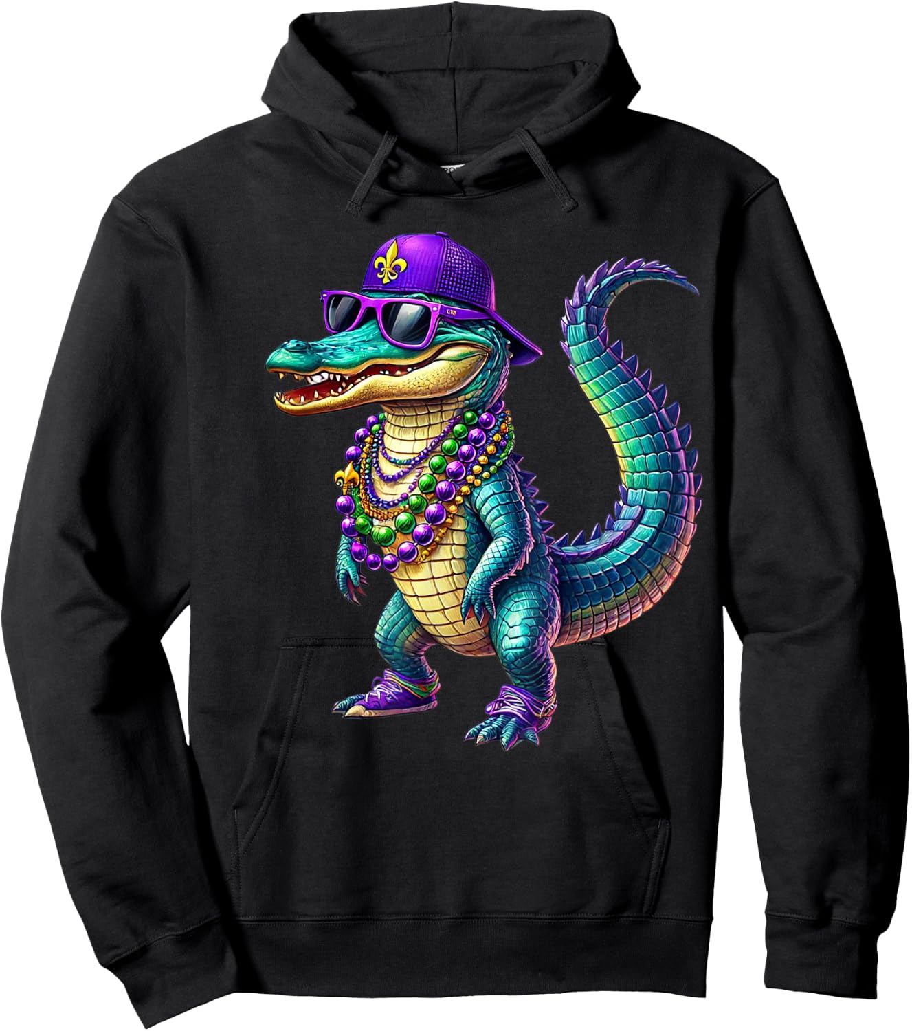Mardigator Mardi Gras Alligator Men Women Mardi Gras Men Hoodie - Hoodie | Black
