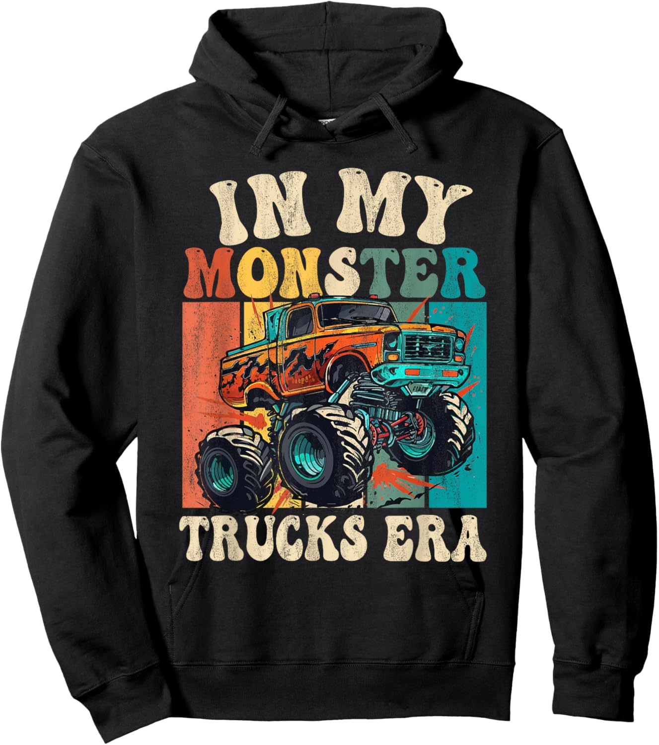 In My Monster Trucks Era Vintage Retro Monster Truck Hoodie - Hoodie | Black