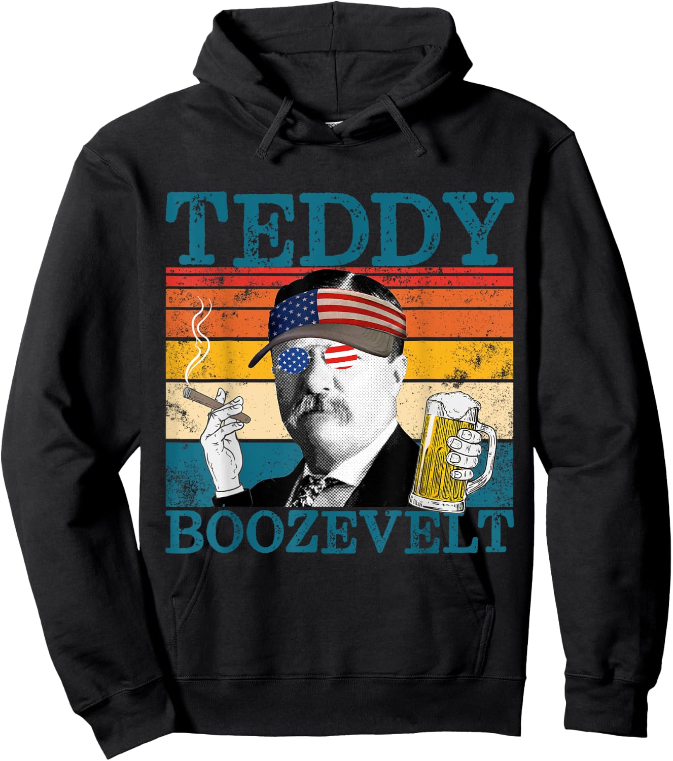 Teddy Boozevelt Retro Drinking President Theodore Roosevelt Hoodie - Hoodie | Black