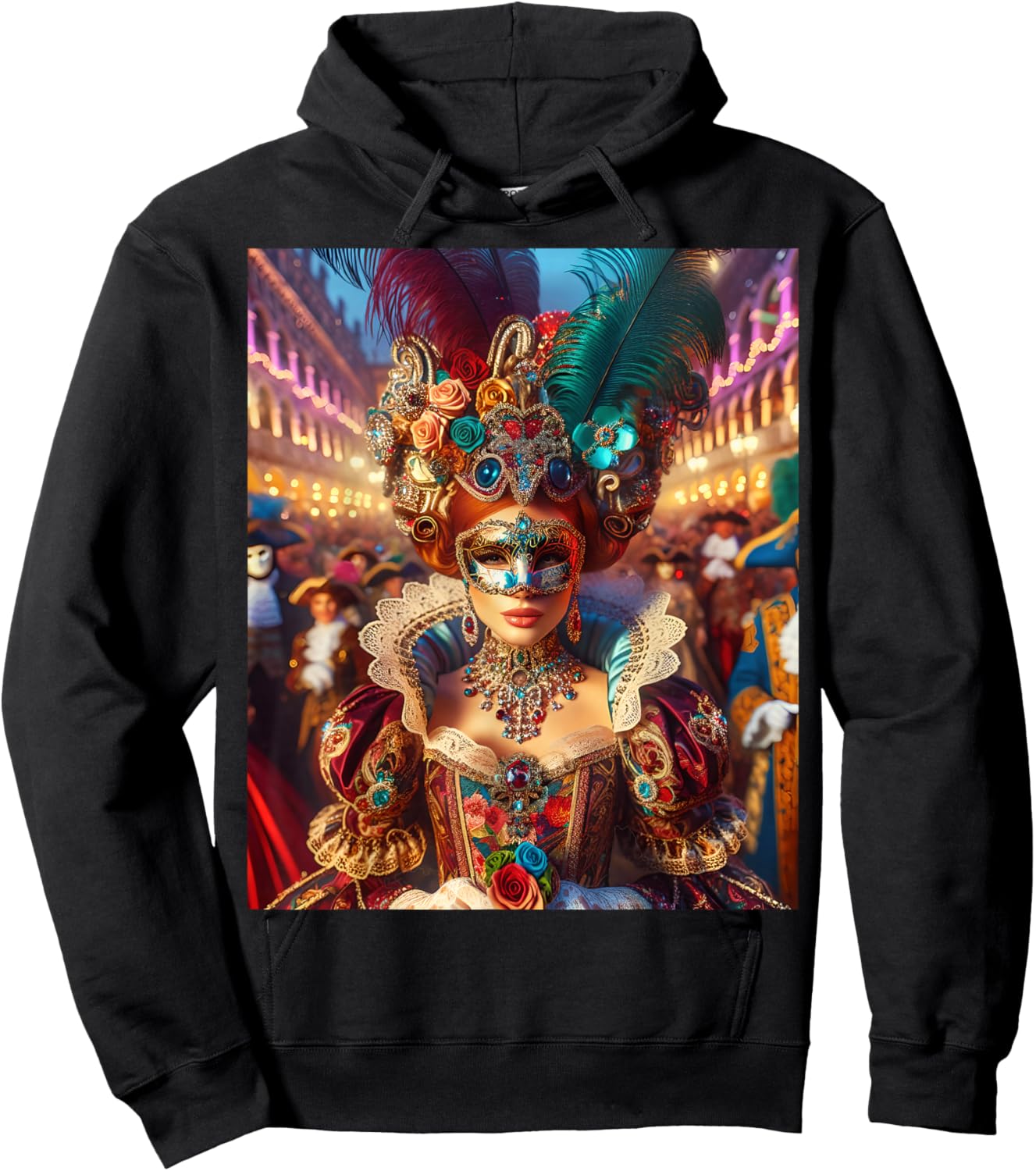 Fantasy Cute Lady Mask Venice Hoodie - Hoodie | Black