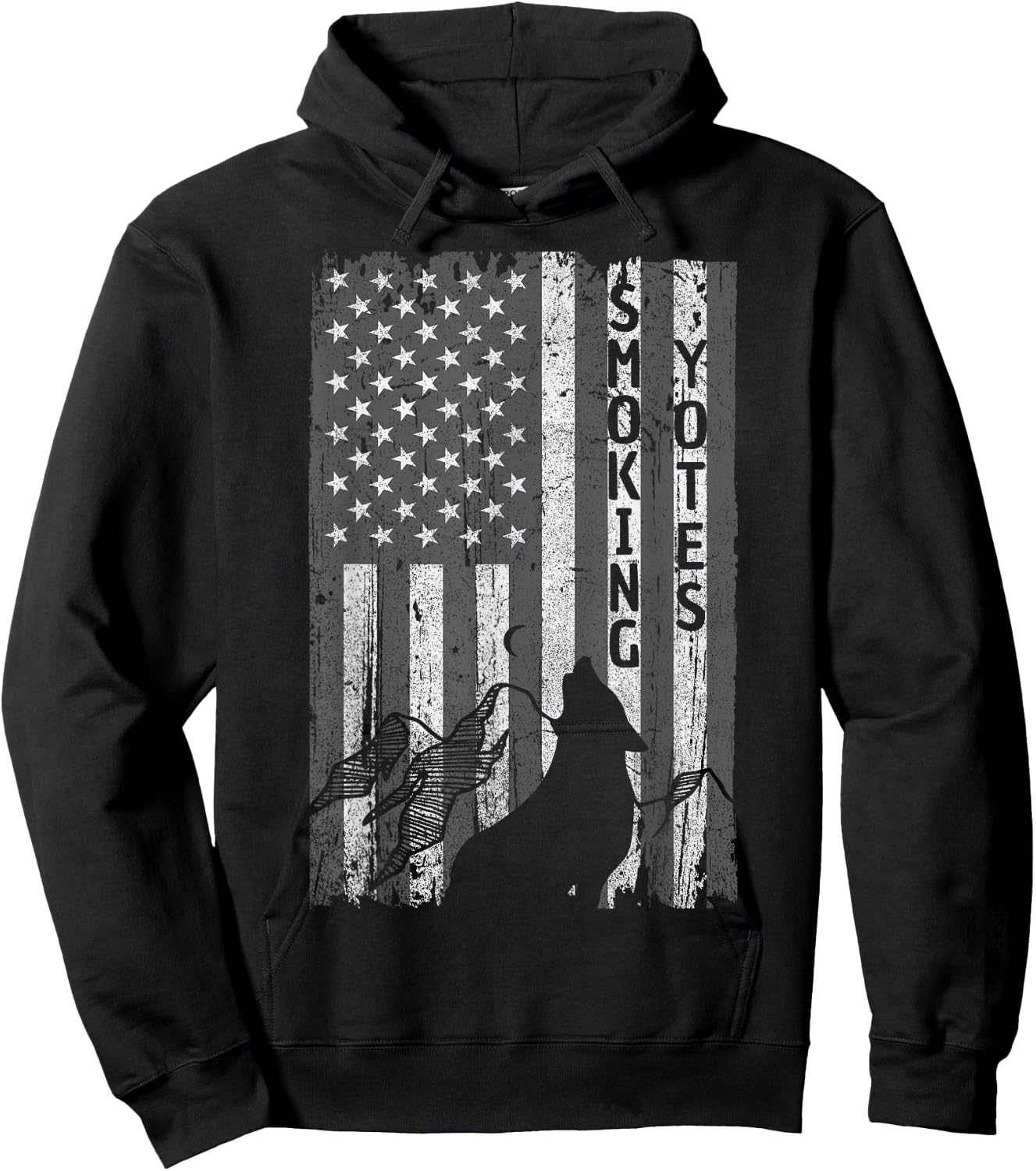 Vintage US Flag Coyote Hunting Hunter Hunters Gift Hoodie - Hoodie | Black