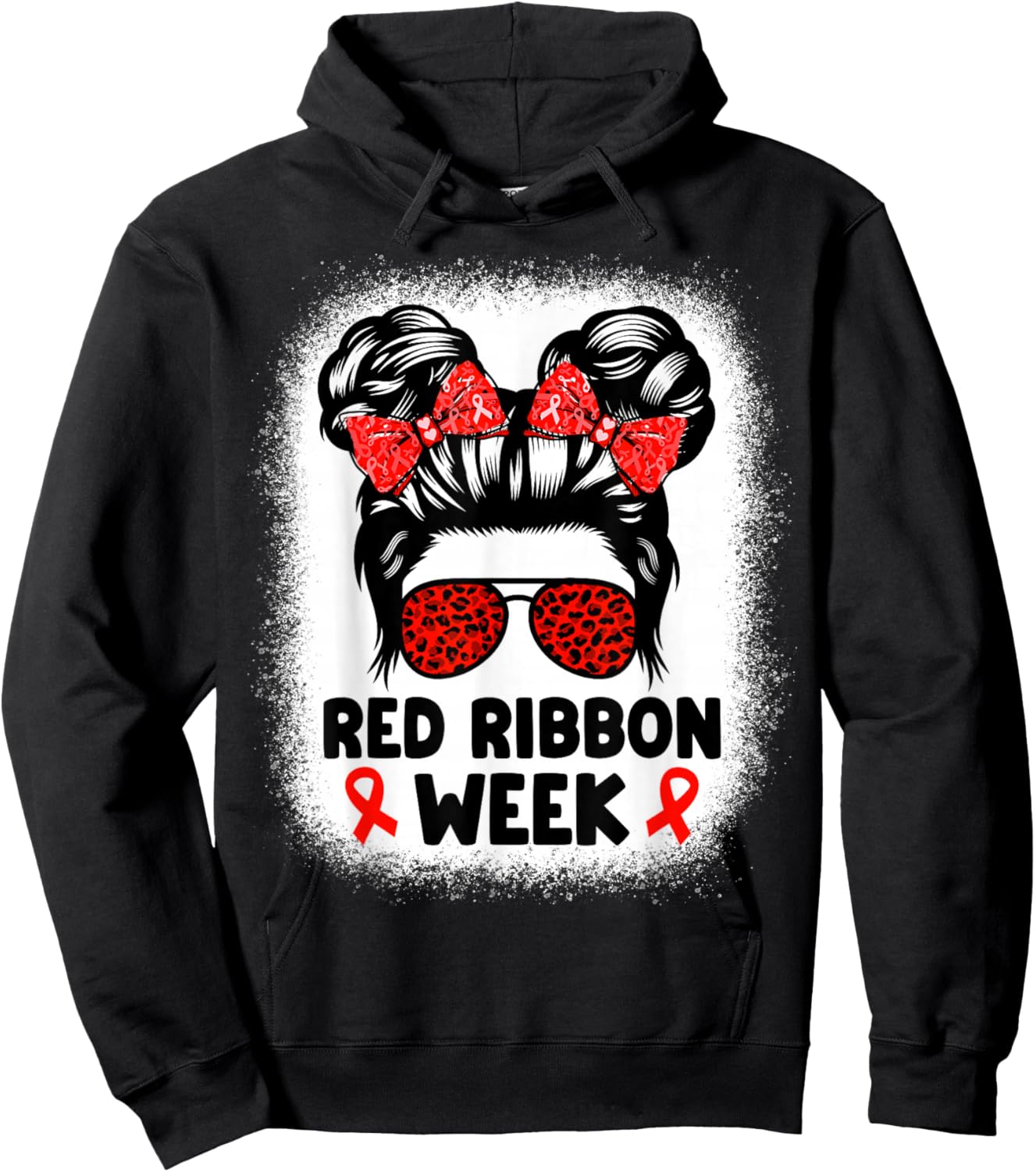 Red Ribbon Week Women Messy Bun Red Ribbon Week Awareness Hoodie - Hoodie | Black