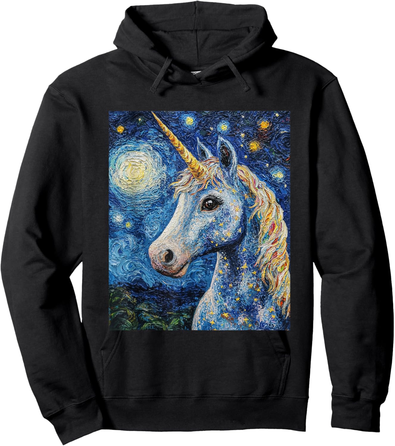 Cute Unicorn - Van Gogh Style - Starry Night Hoodie - Hoodie | Black
