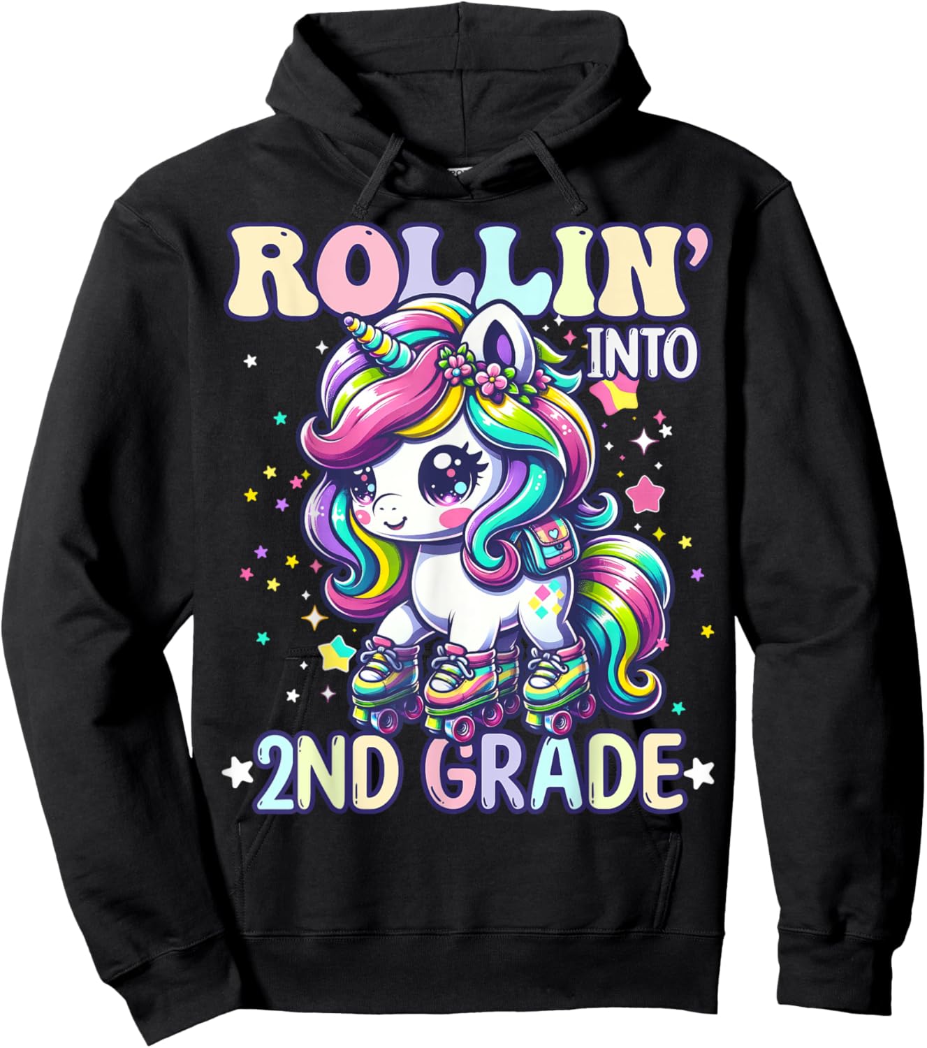2nd Grade Back To School First Day Girl Rollin Unicorn Hoodie - Hoodie | Black
