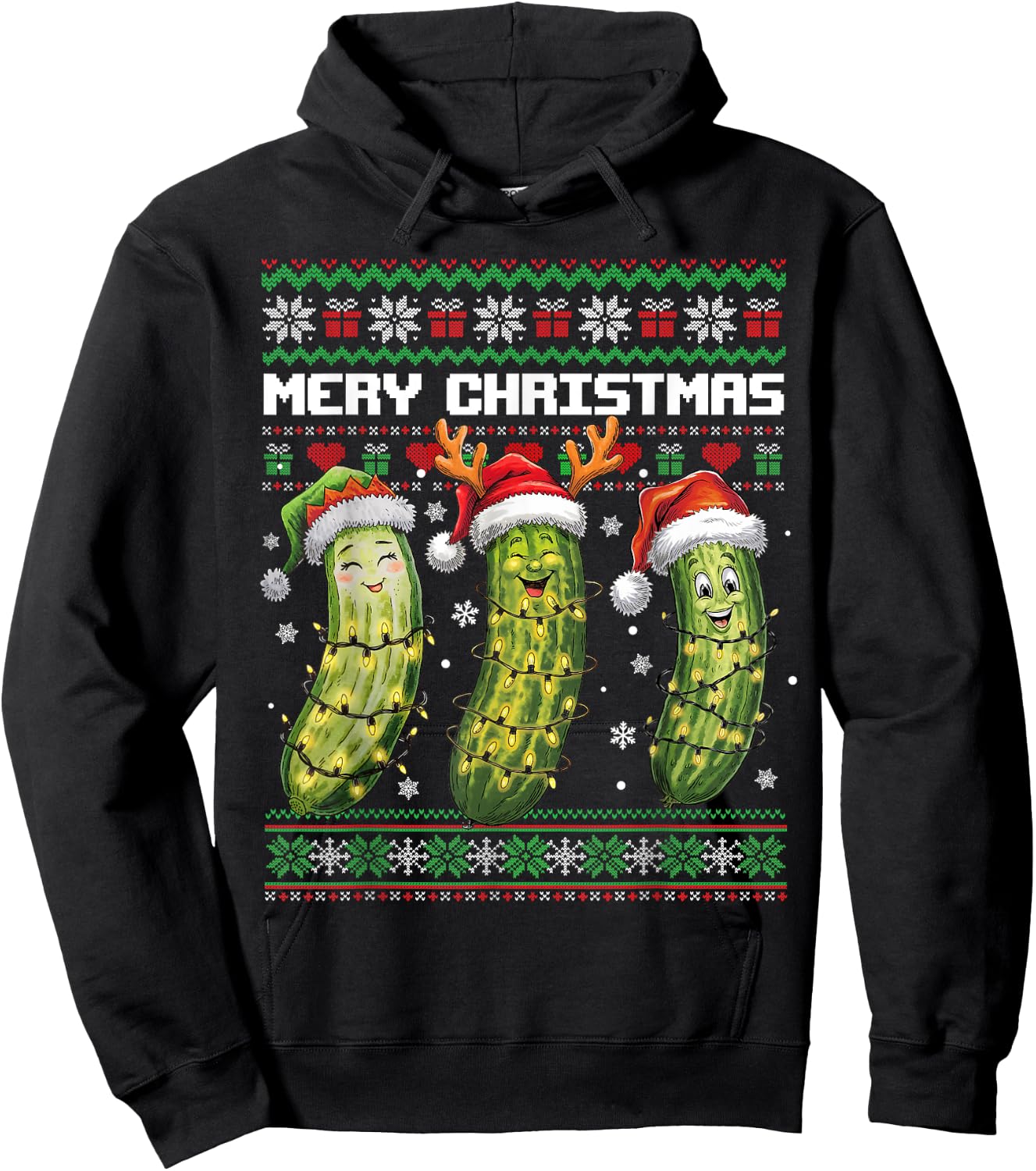 Pickle Lovers Funny Christmas Pajama Family Grandma Mom Kids Hoodie - Hoodie | Black