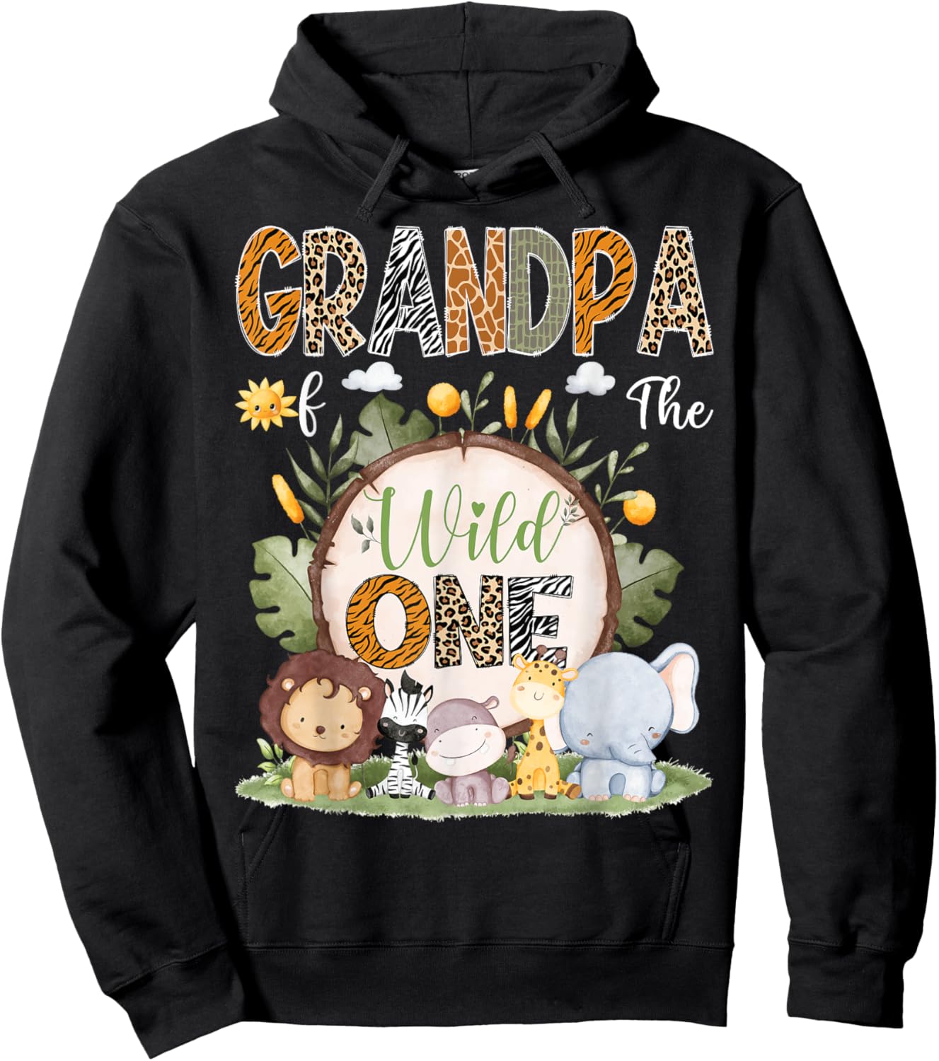 Grandpa Of The Wild One 1St Birthday Kids Safari Woodland Hoodie - Hoodie | Black