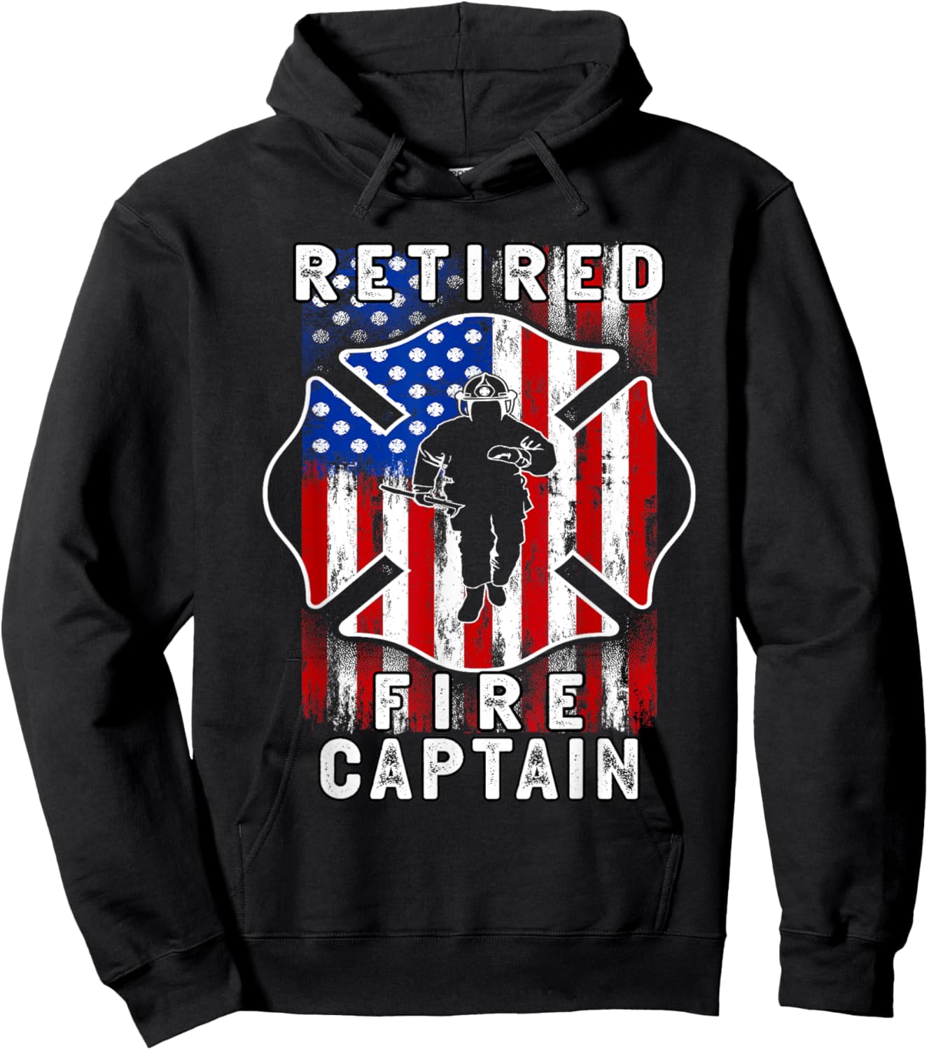 USA flag Retired Fire captain 2025 Firefighter Retirement Hoodie - Hoodie | Black