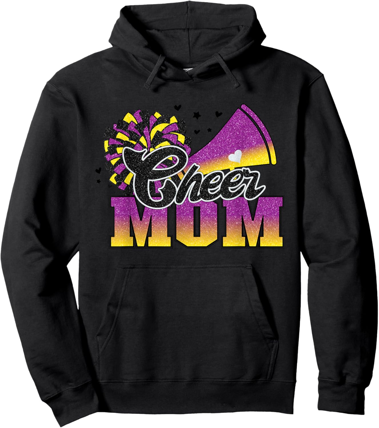 Football Cheer Mom Purple Yellow Black Pom Leopard Hoodie - Hoodie | Black