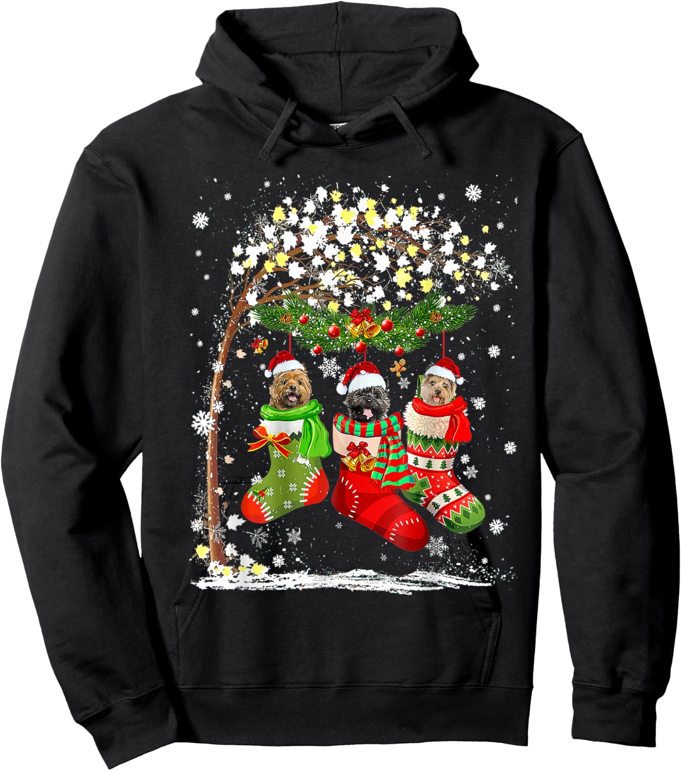 Funny Cairn Terrier Dog Tree Christmas Lights Xmas Pajama Hoodie - Hoodie | Black
