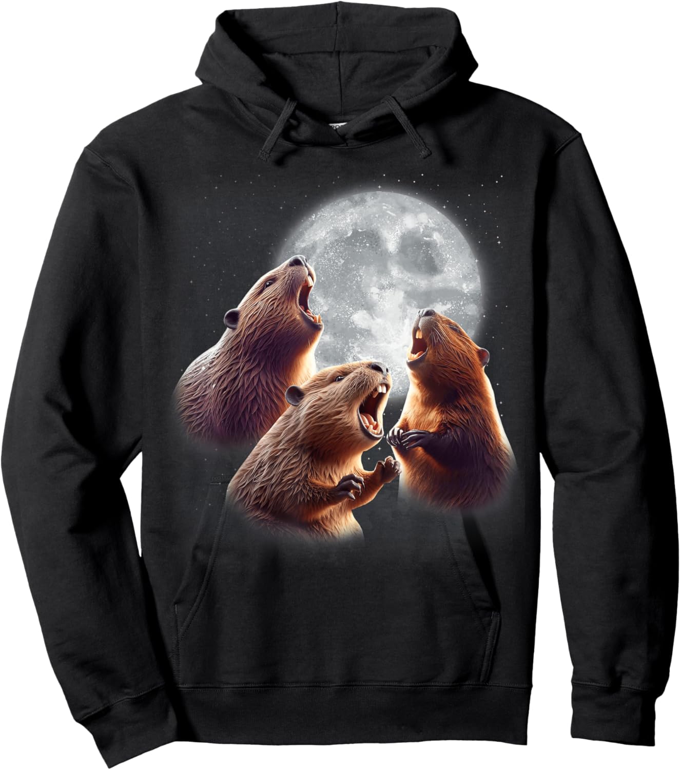 3 Beaver Howling At The Moon Funny Beaver Lover Rodent Kids Hoodie - Hoodie | Black