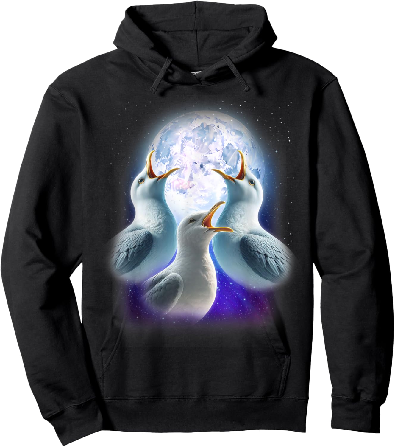 3 Seagulls Howling At The Moon Funny Seagull Lover Seabird Hoodie - Hoodie | Black