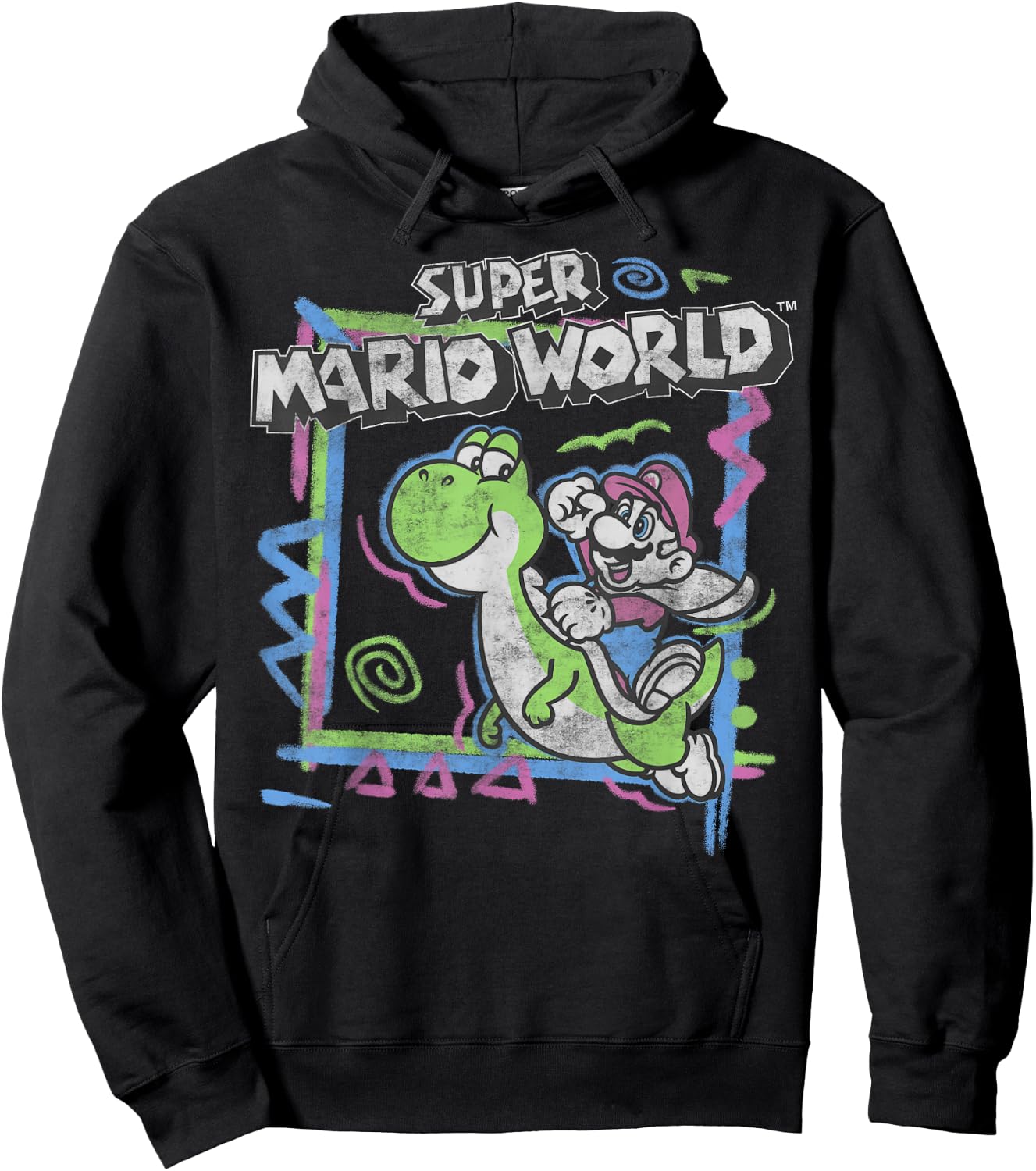 Super Mario World 90's Neon Abstract Nintendo Yoshi Ride Hoodie - Hoodie | Black