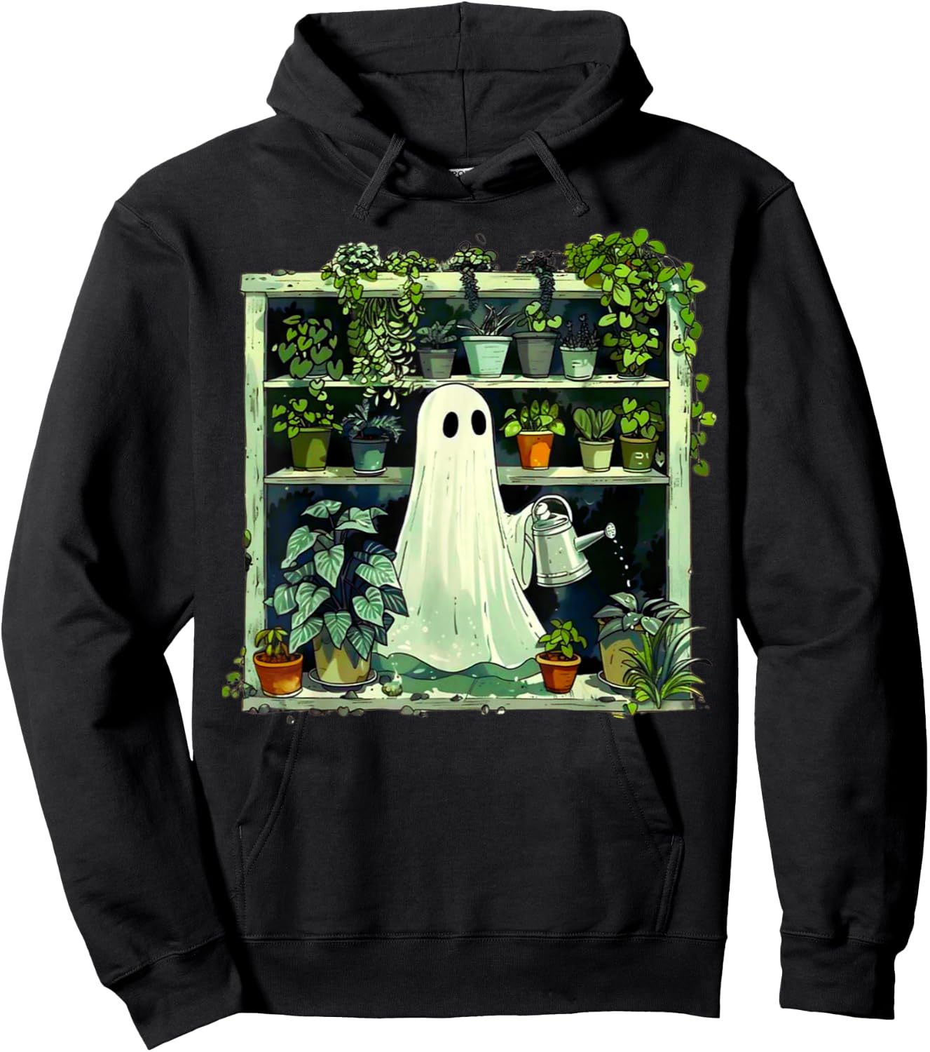 Spooky Ghost Watering Plants Funny Halloween Garden Lover Hoodie - Hoodie | Black