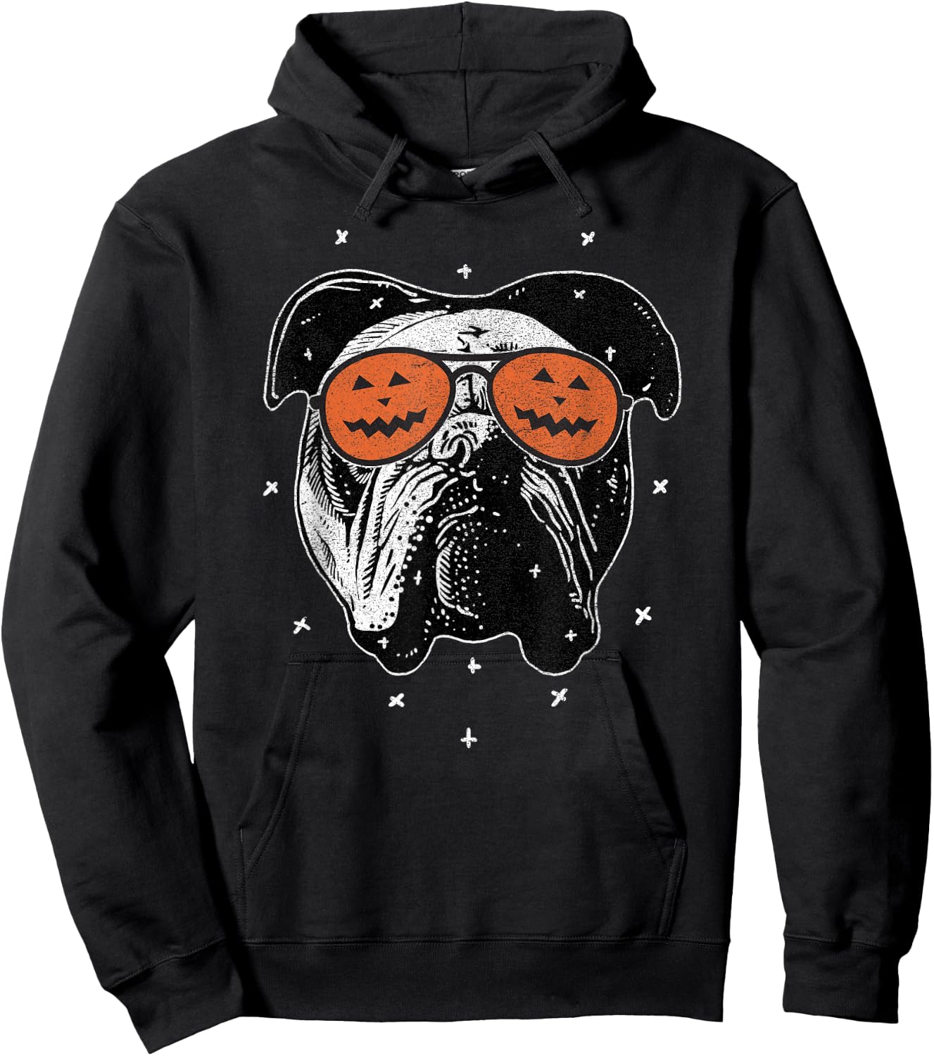 English Dog Wearing Pumpkin Sunglasses | Halloween Bulldog Women Kids Hoodie - Hoodie | Black