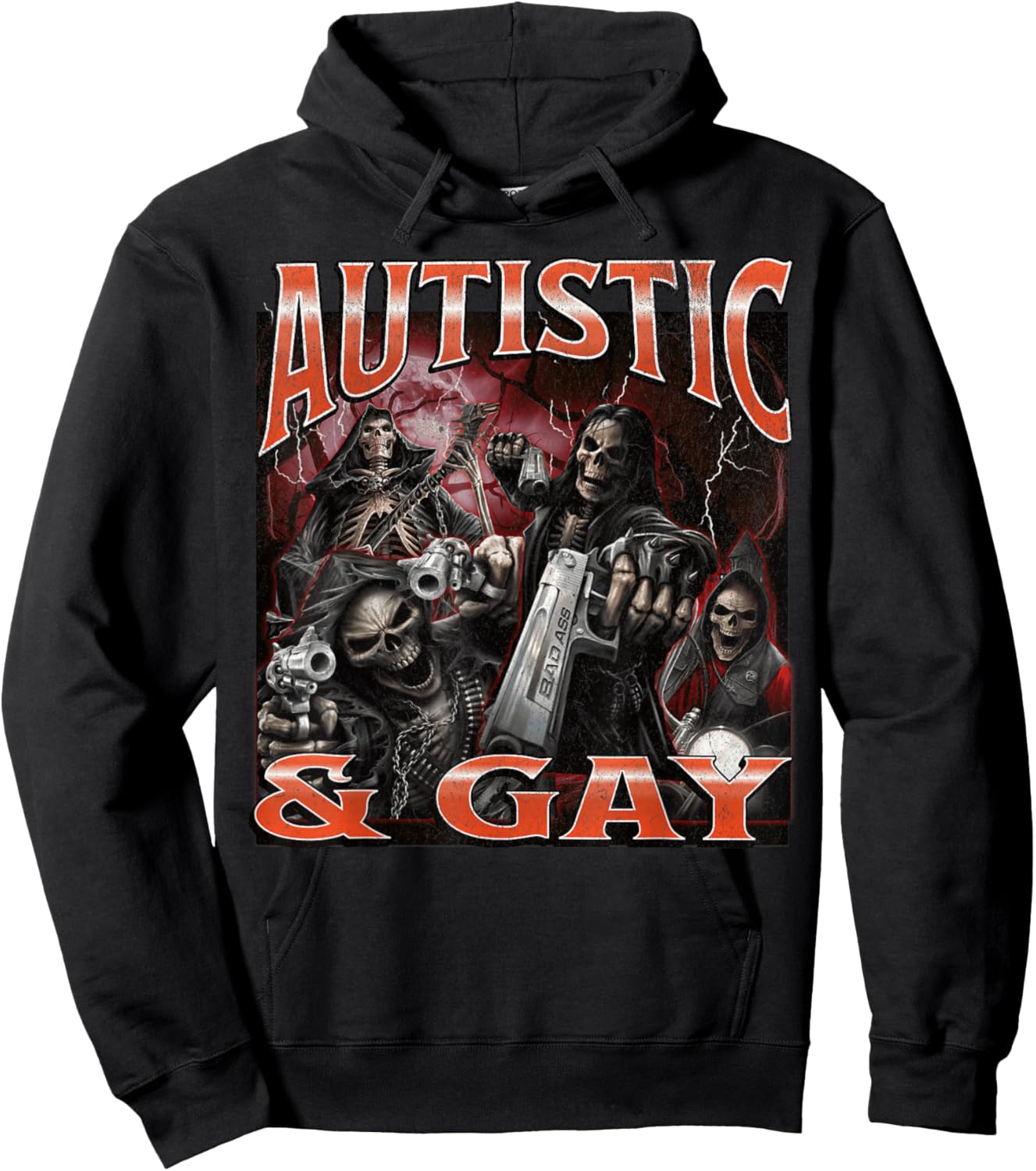 Autistic And Gay Funny Hard Skeleton Meme Bootleg Hoodie - Hoodie | Black