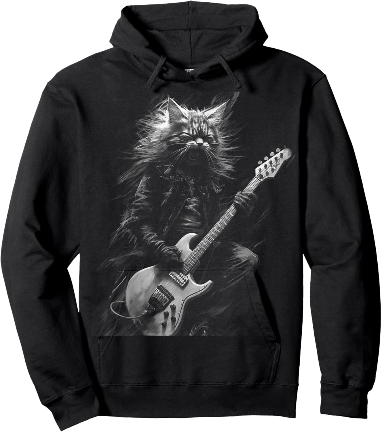 Heavy Metal Cat | Rock Star Band | Guitarist Guitar Hoodie - Hoodie | Black