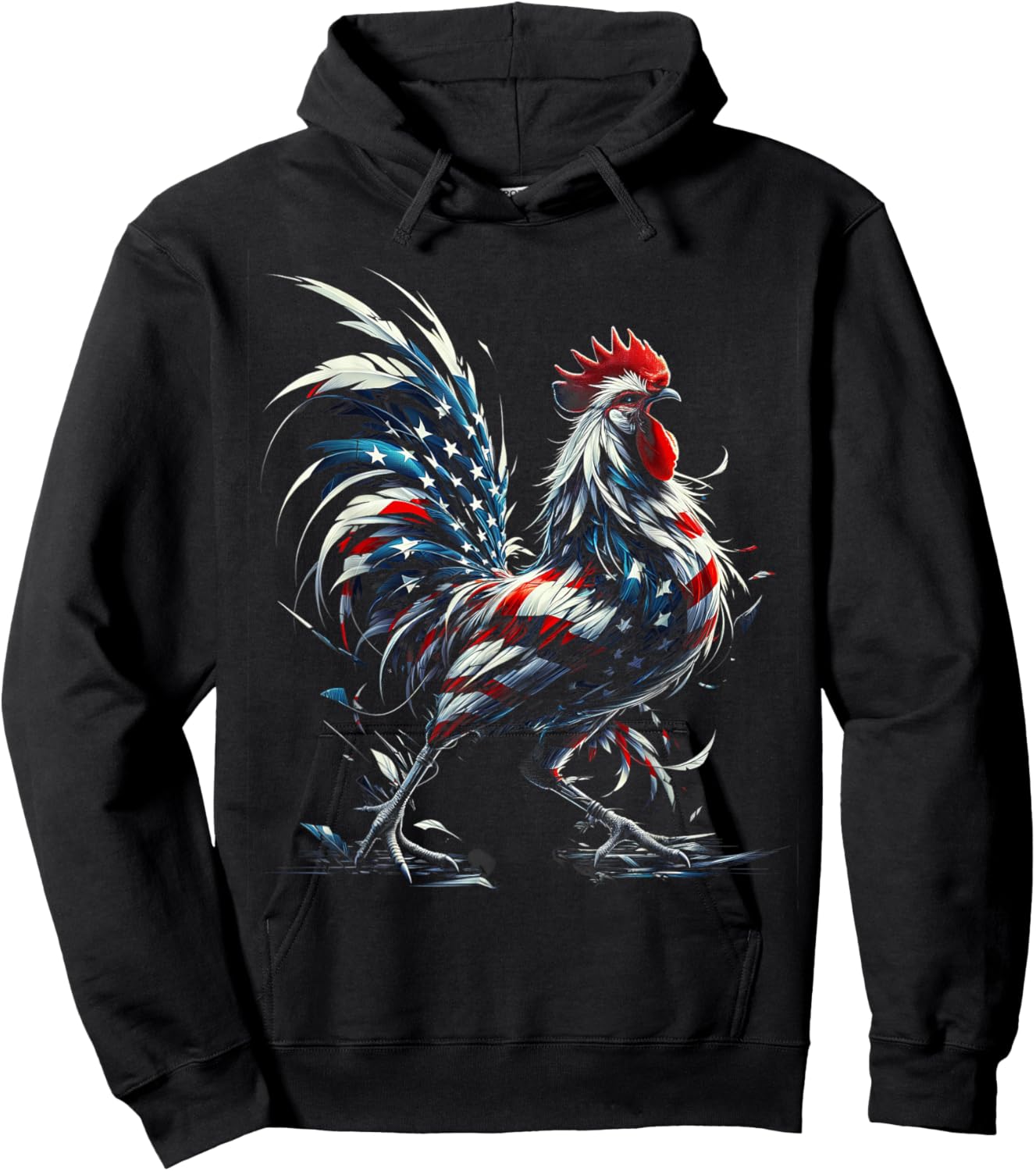 American Flag Rooster Chicken 4th of July Animal Hoodie - Hoodie | Black