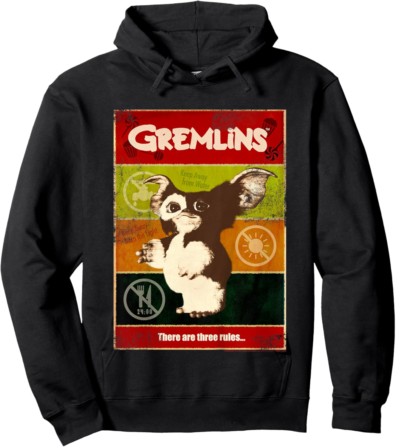 Kids Gremlins Gizmo Paneled Three Rules Poster Hoodie - Hoodie | Black