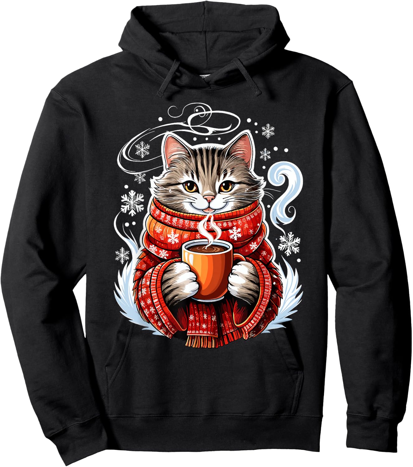 Cozy Cat Fun Winter Design Hoodie - Hoodie | Black