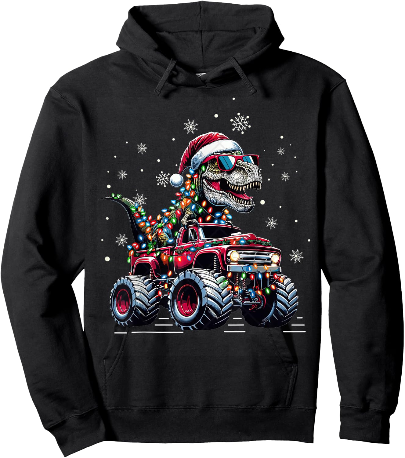 Monster Truck Dinosaur TRex Christmas Boys Kids Hoodie - Hoodie | Black