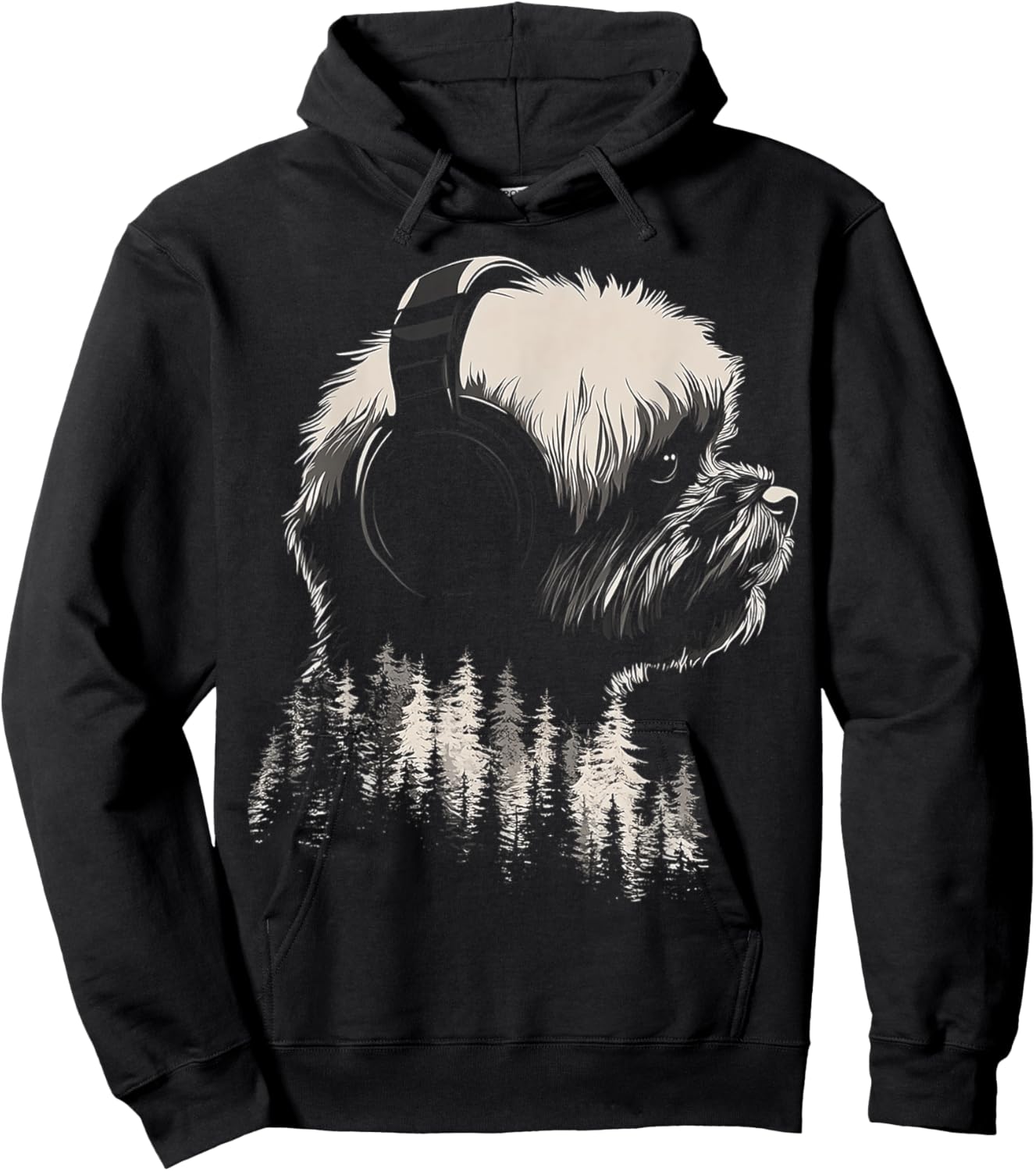 Shih Tzu Dog Motif Pet Art Music Headphone Shih Tzu Hoodie - Hoodie | Black