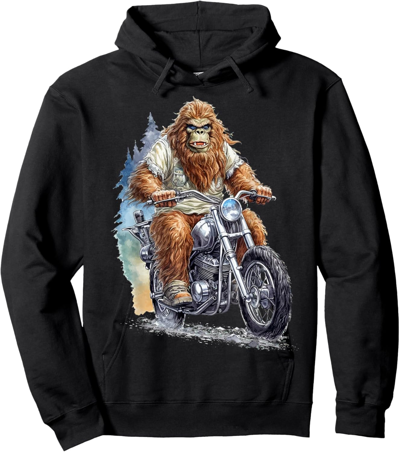 Bigfoot Riding Motorcycle Bike Funny Bigfoot Sasquatch Biker Hoodie - Hoodie | Black