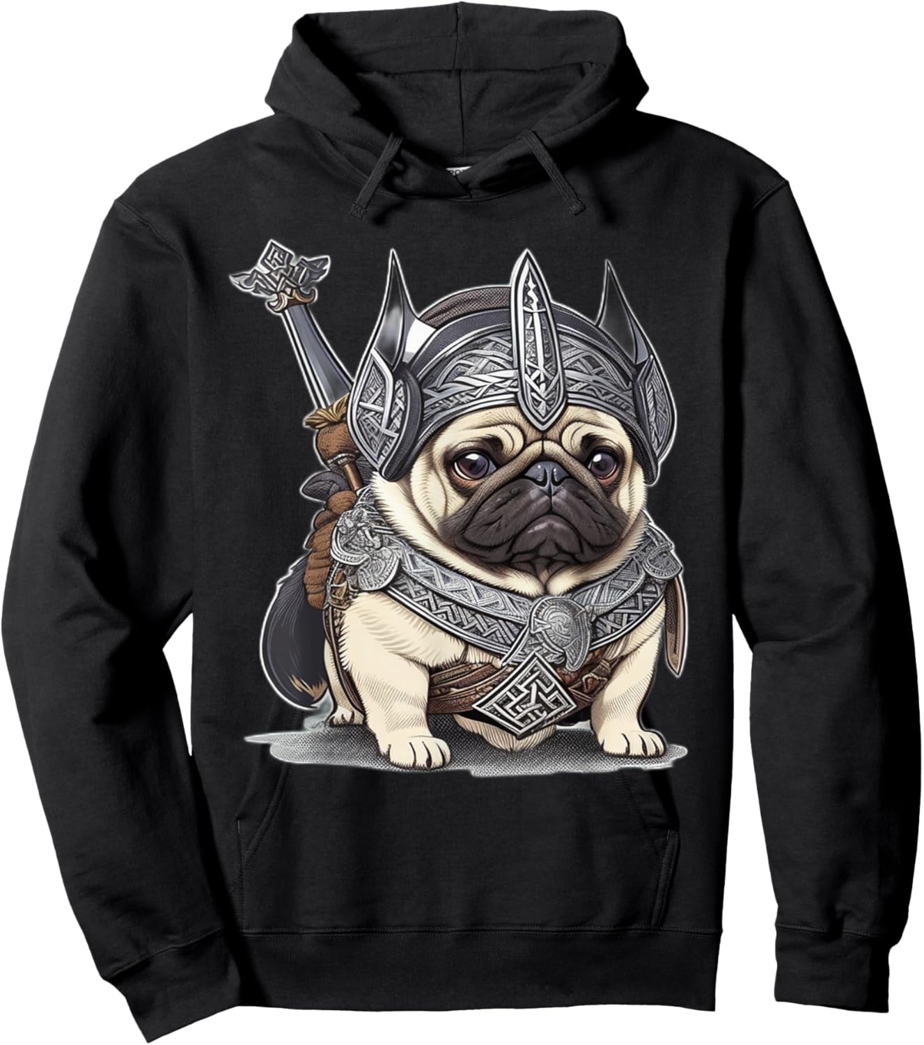Pug Viking Warrior Norse Viking Pug With Sword Armor Helmet Hoodie - Hoodie | Black