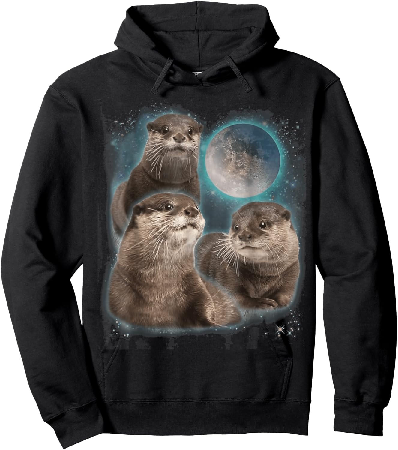 Three Otters Moon Howling Hoodie - Hoodie | Black