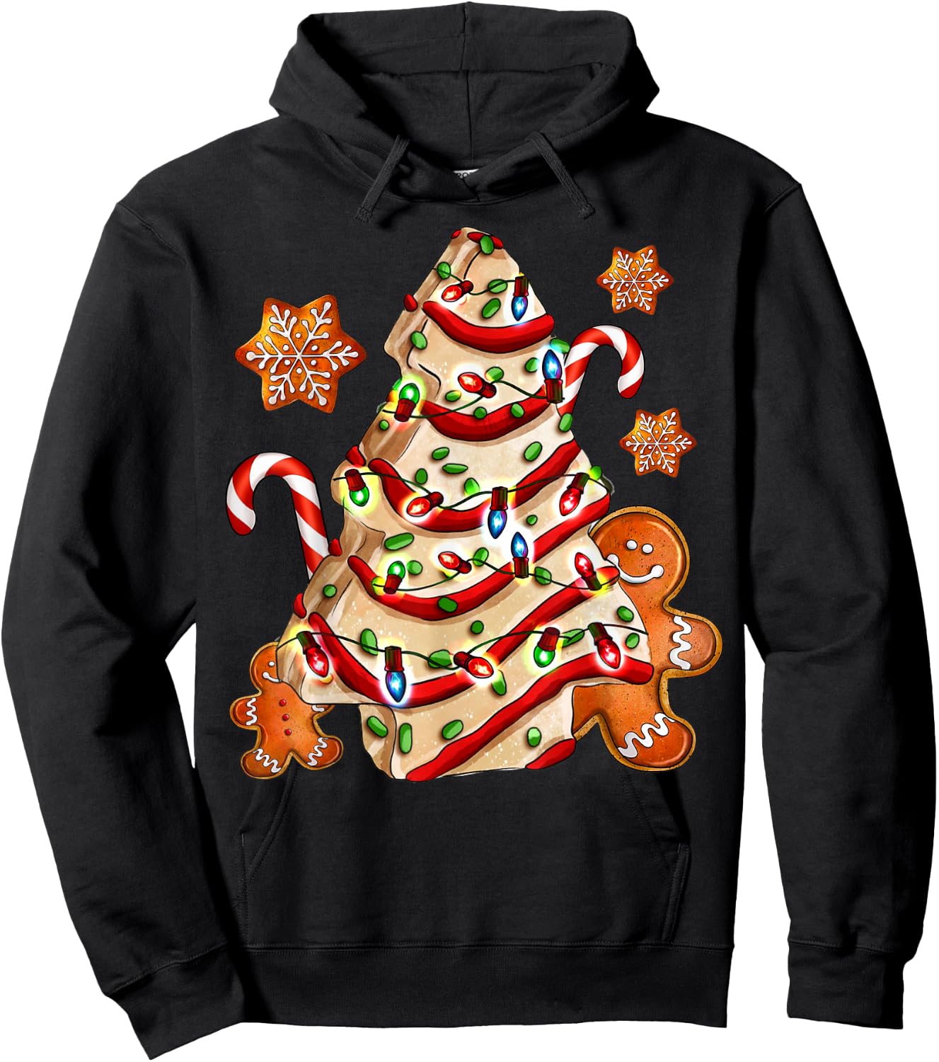 Christmas Tree Cakes Debbie And Gingerbread Cookies Pajamas Hoodie - Hoodie | Black