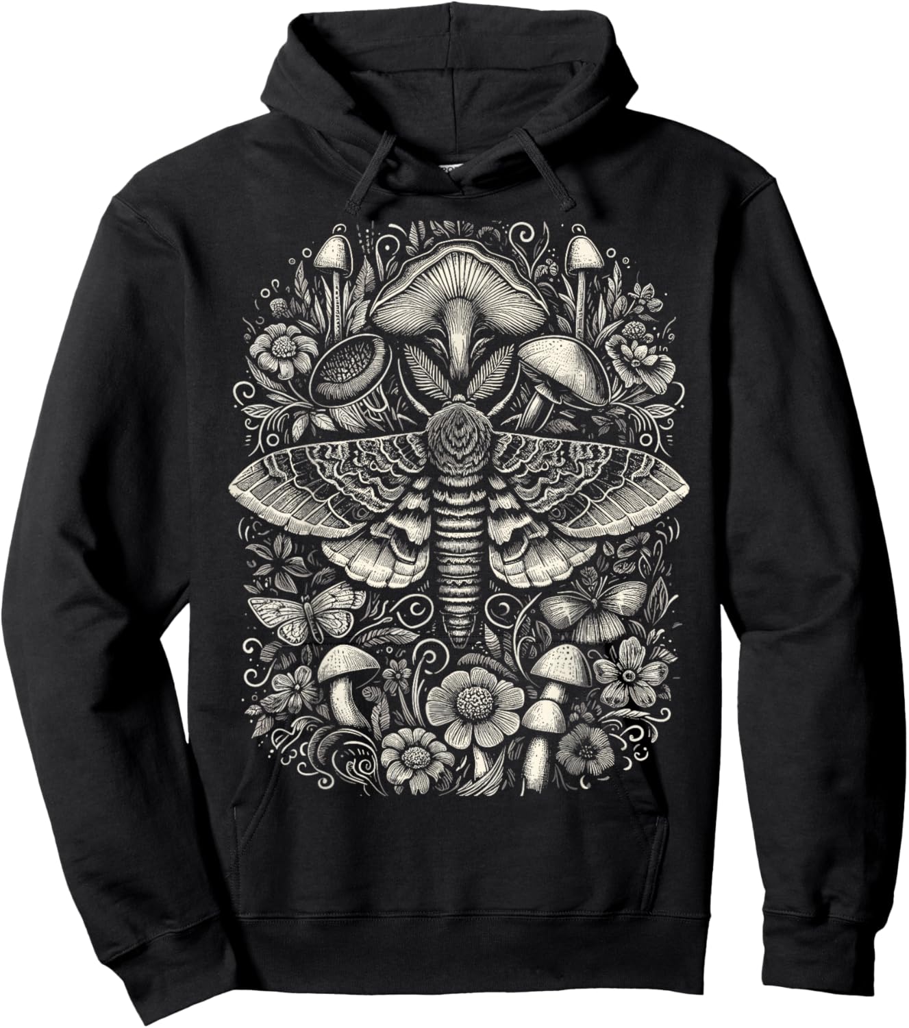 Cute Fairycore Floral Moth Aesthetic Hoodie - Hoodie | Black