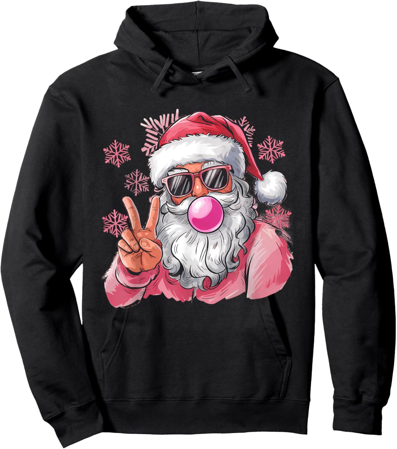 Retro Santa Christmas Blowing Bubble Pink Santa Xmas Funny Hoodie - Hoodie | Black