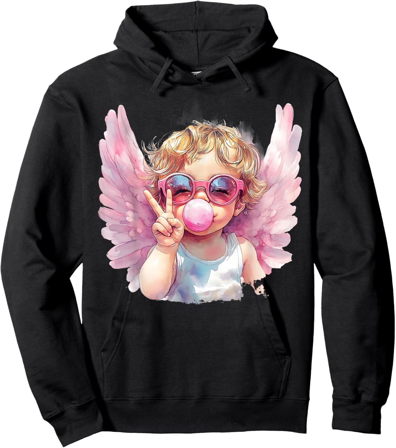Cute Cupid Blowing Bubble Gum Sunglasses Valentine's Day Hoodie - Hoodie | Black