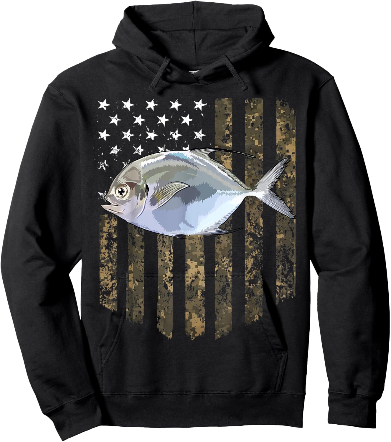 Camo American Flag Pompano Fishing 4th Of July Women Men Hoodie - Hoodie | Black