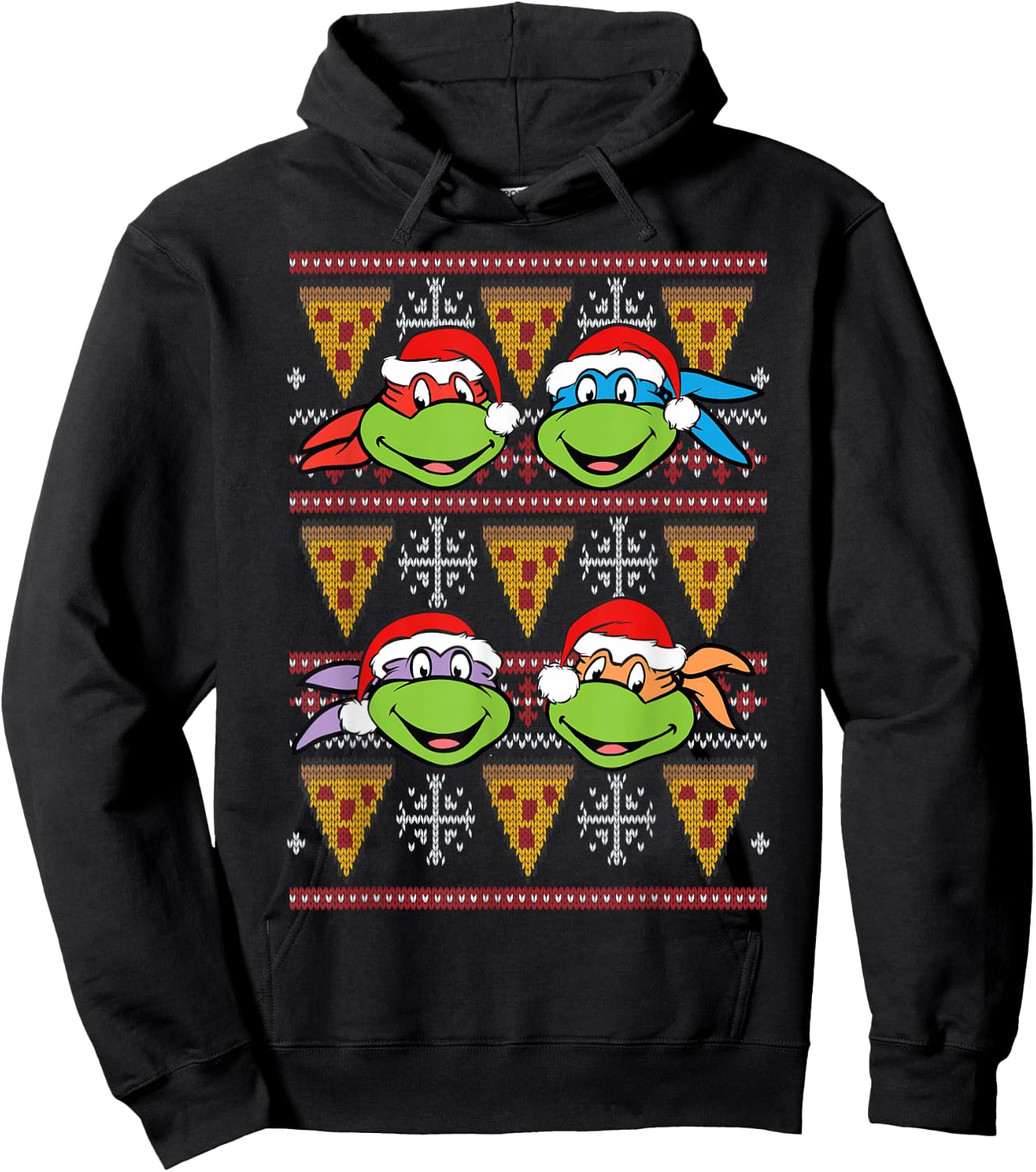 Xmas Ugly Sweater Design Tmnt Heads And Pizza Hoodie - Hoodie | Black