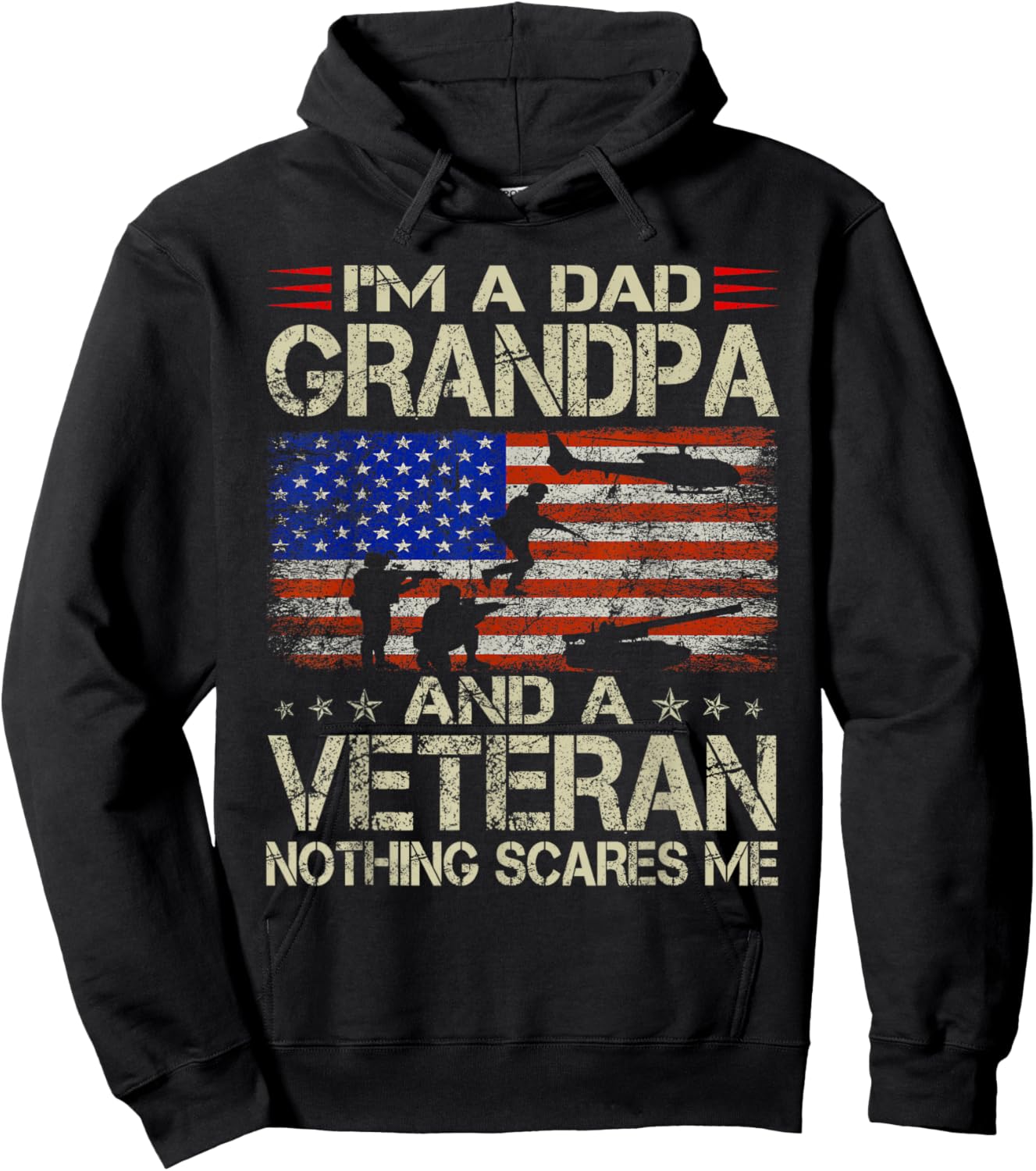 I'm A Dad Grandpa and Veteran Funny Retro Papa Grandpa Gifts Hoodie - Hoodie | Black