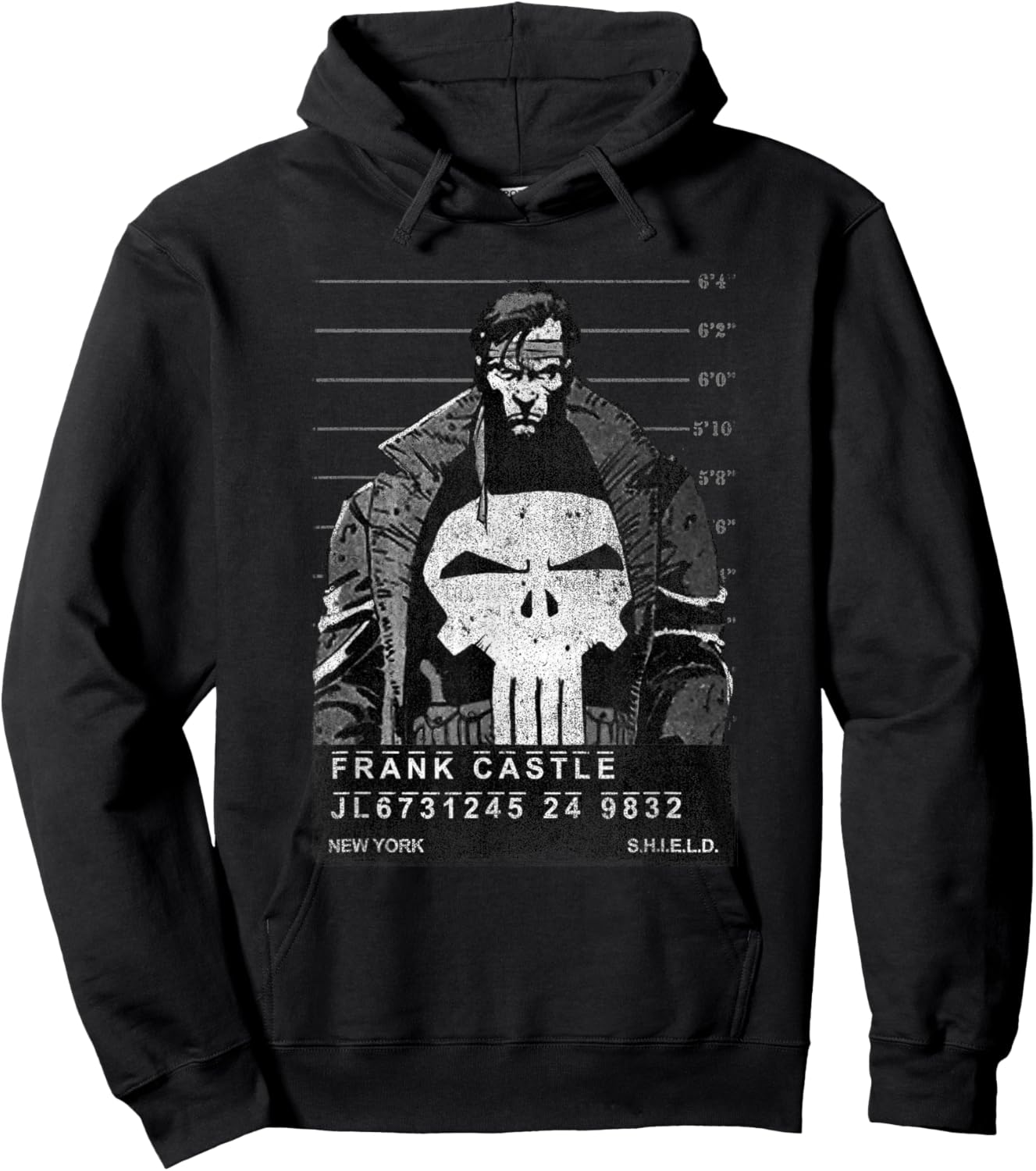 Marvel Punisher Frank Castle Shield Mugshot Poster Vintage Hoodie - Hoodie | Black