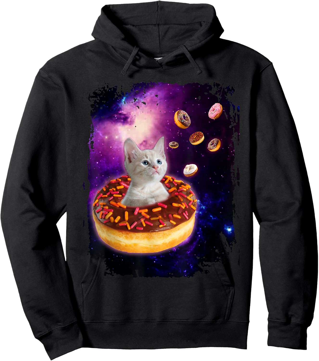 Cute Cat Inside Donut in Space Boys Girl - Kitty in Space Hoodie - Hoodie | Black