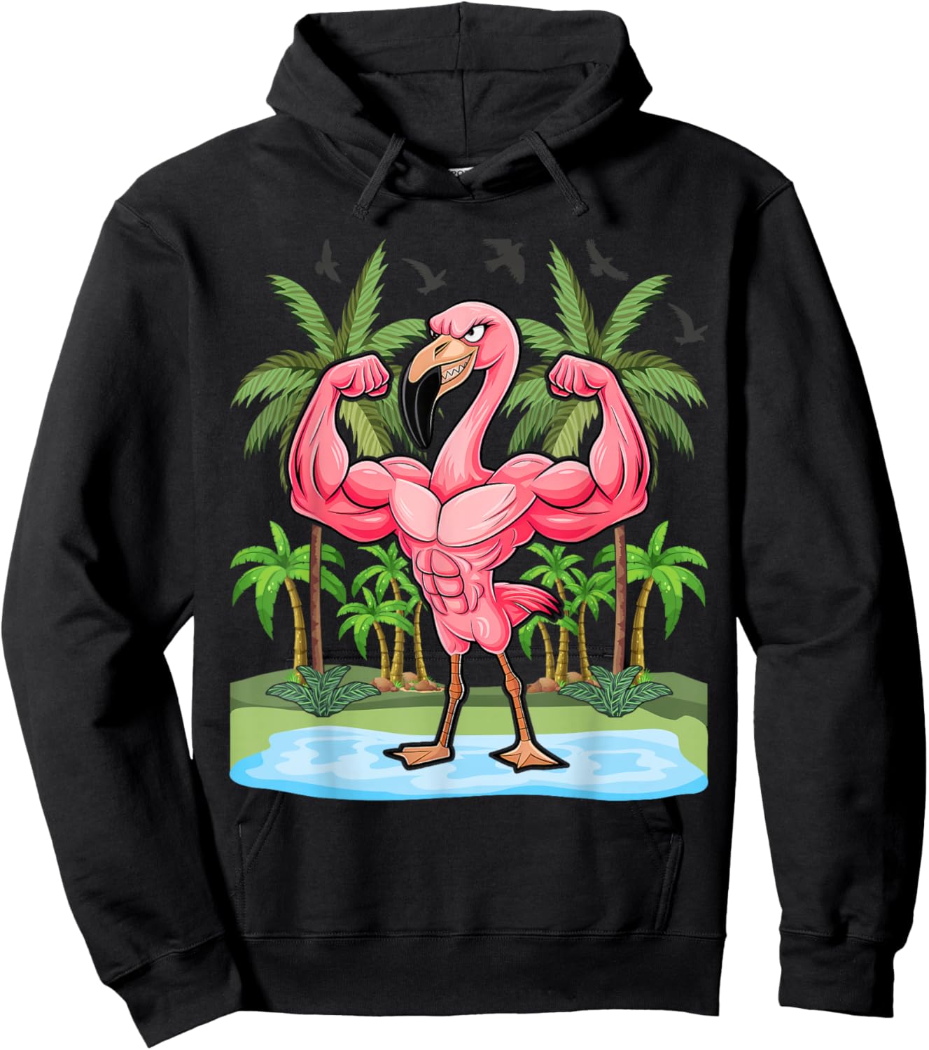 Funny Flamingo Weightlifting Bodybuilder Muscle Fitness Hoodie - Hoodie | Black