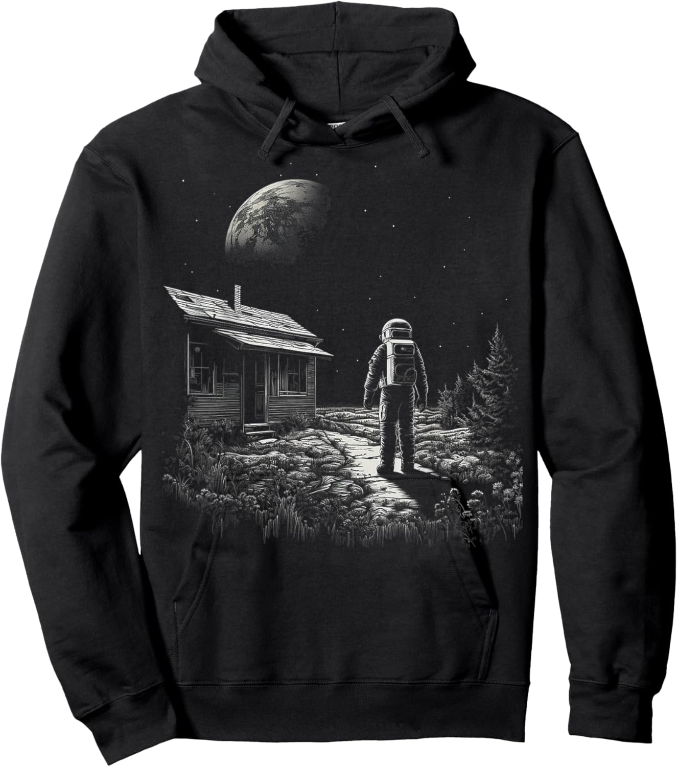 Astronaut Moon Nature Artwork Graphic Astronaut Hoodie - Hoodie | Black