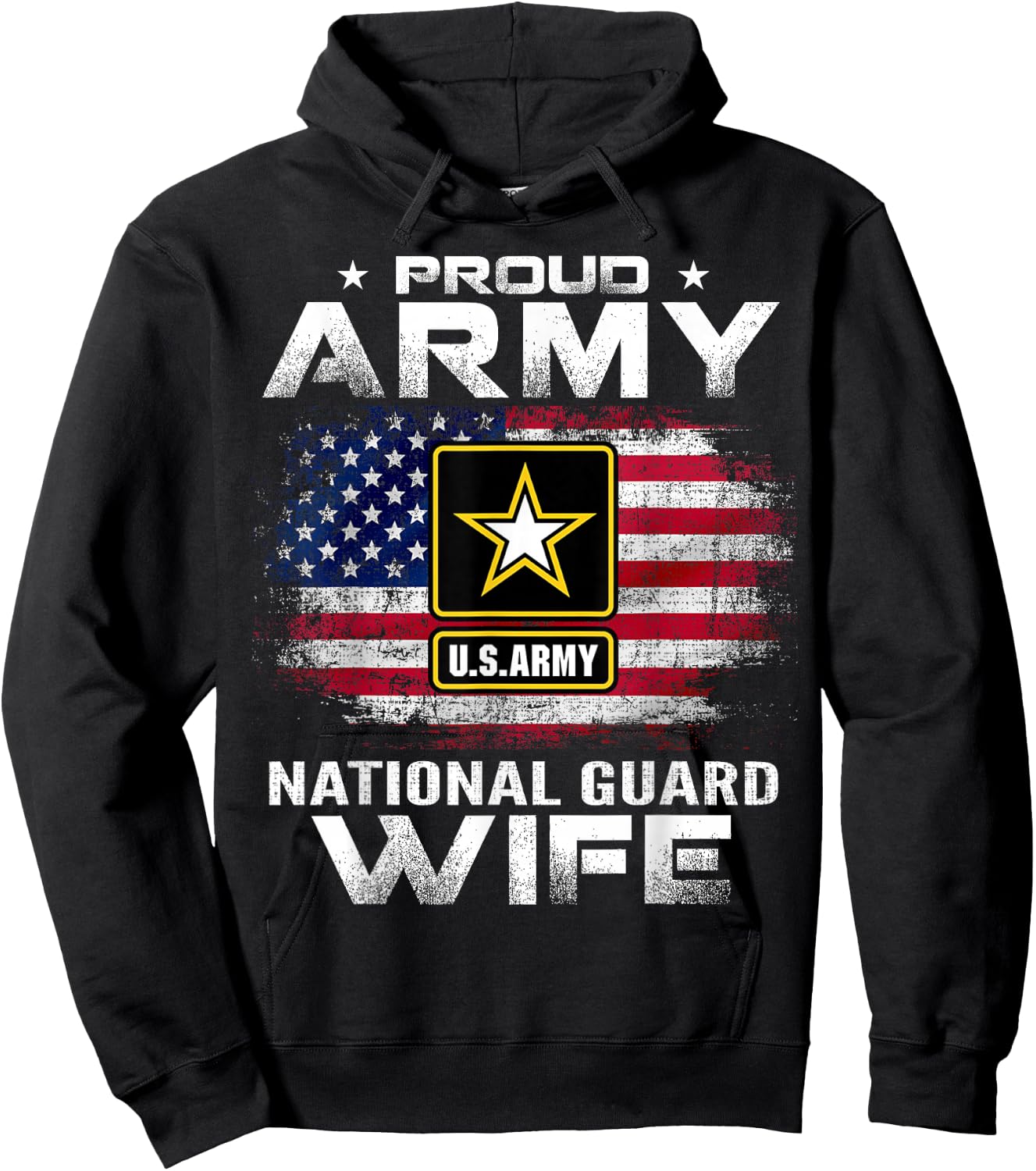 Proud Army National Guard Wife With American Flag Gift Hoodie - Hoodie | Black