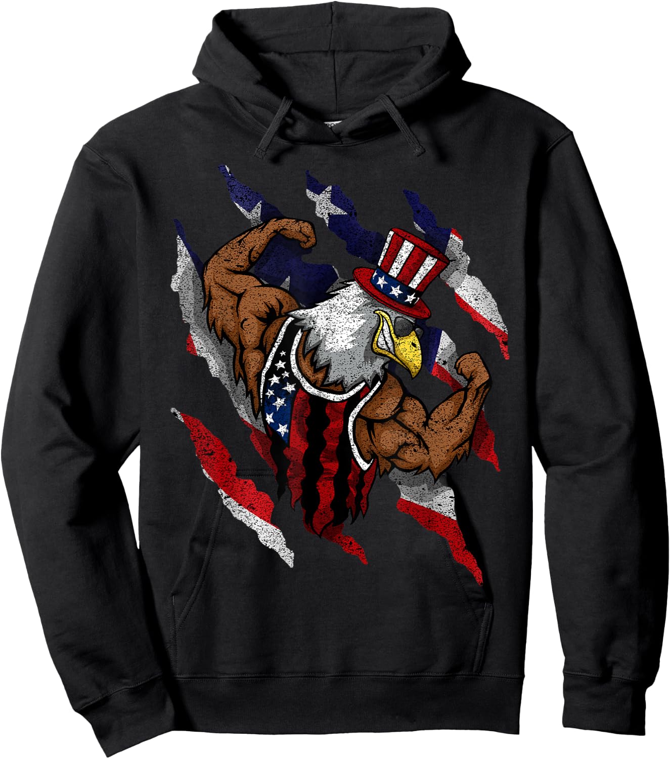 American Flag Muscular Bald Eagle Bike Flexing Uncle Sam Kids Men Hoodie - Hoodie | Black