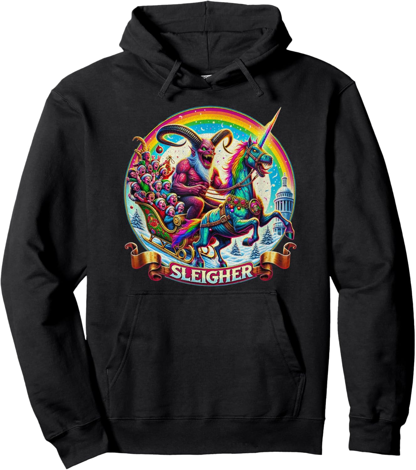 Sleigher Krampus Unicorn Demon Horror Christmas Gothic Hoodie - Hoodie | Black