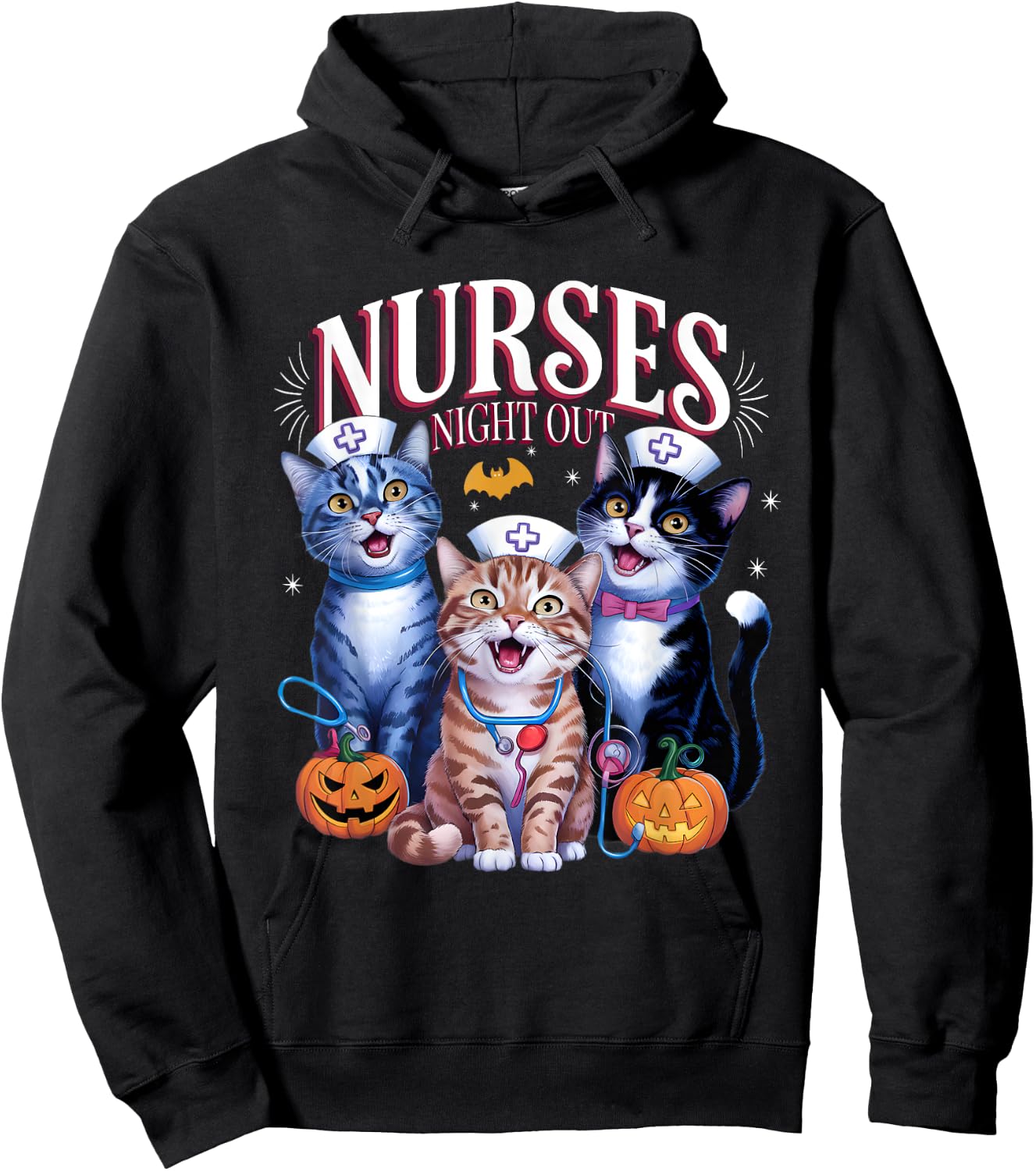Nurses Night Out Halloween Cats Funny Nurse Costume Hoodie - Hoodie | Black